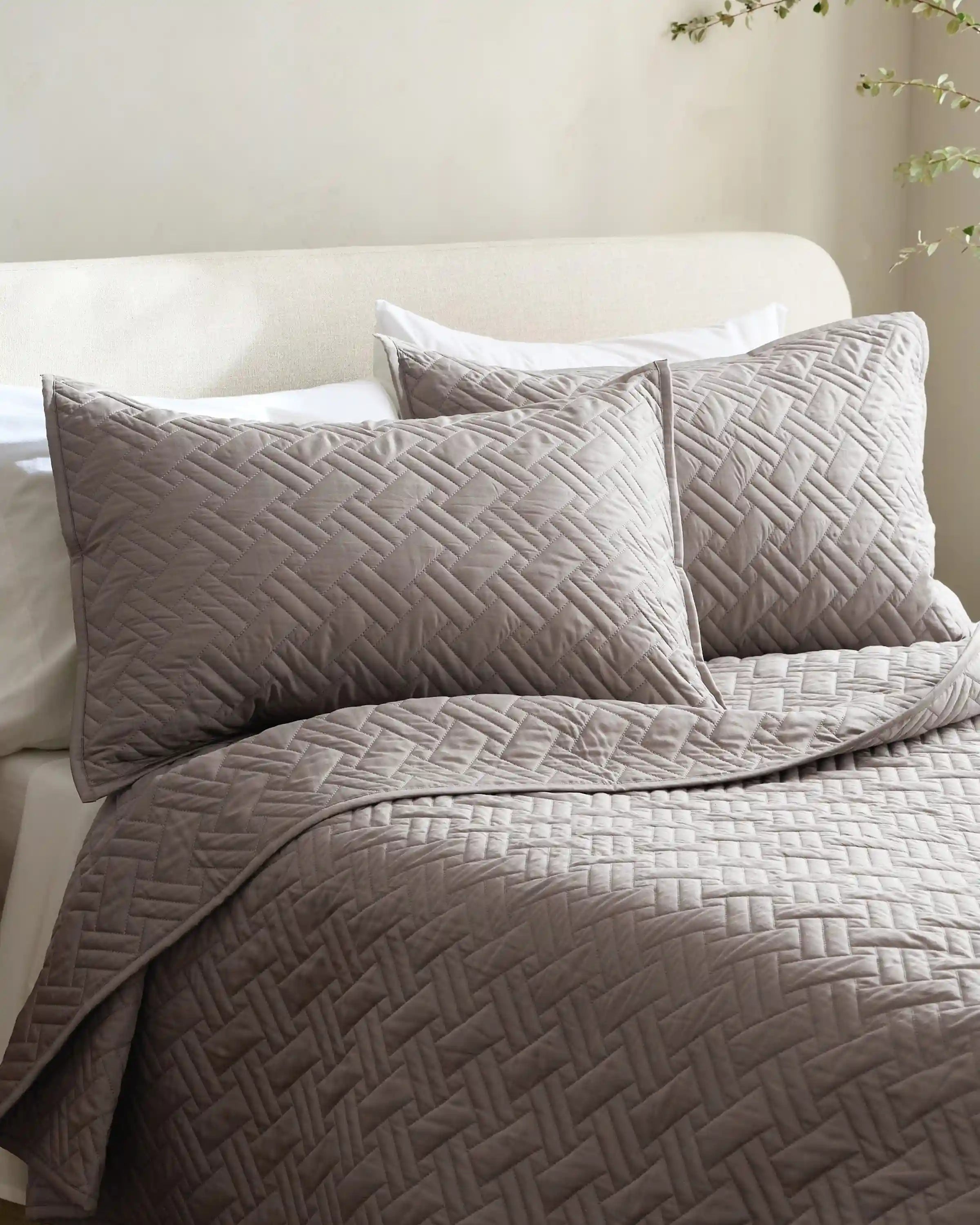 Organic Cotton Basketweave Quilted Sham Set