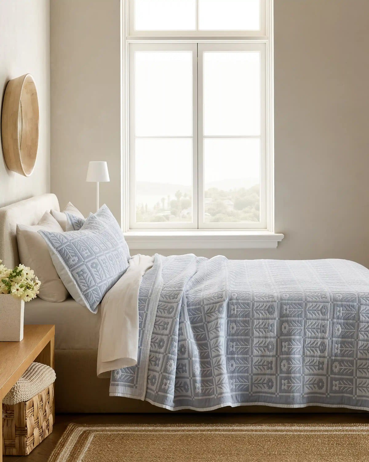 Organic Cotton Jacquard Floral Coverlet