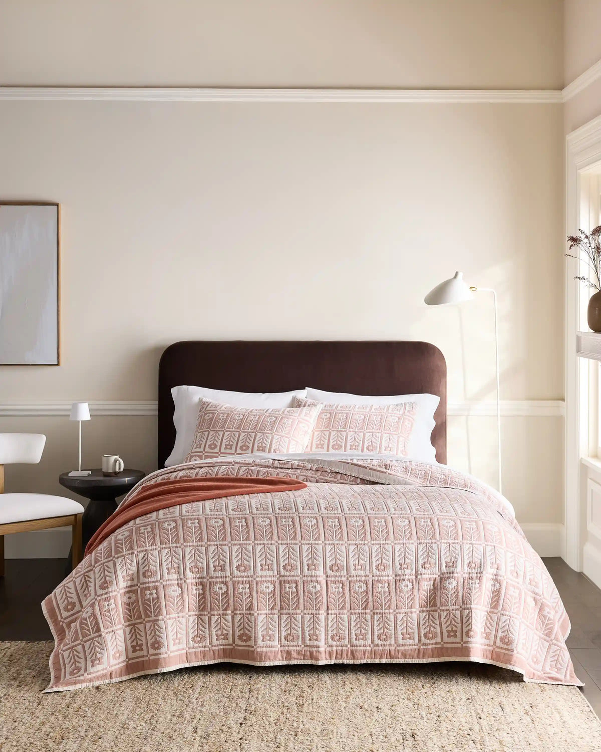 Organic Cotton Jacquard Floral Coverlet