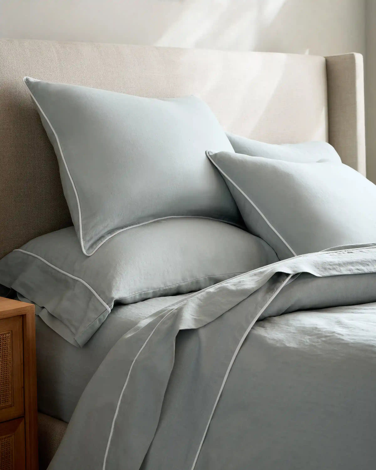 European Linen Piped Pillowcase Set