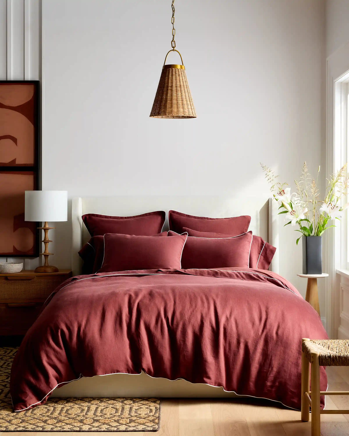 European Linen Piped Duvet Cover Set
