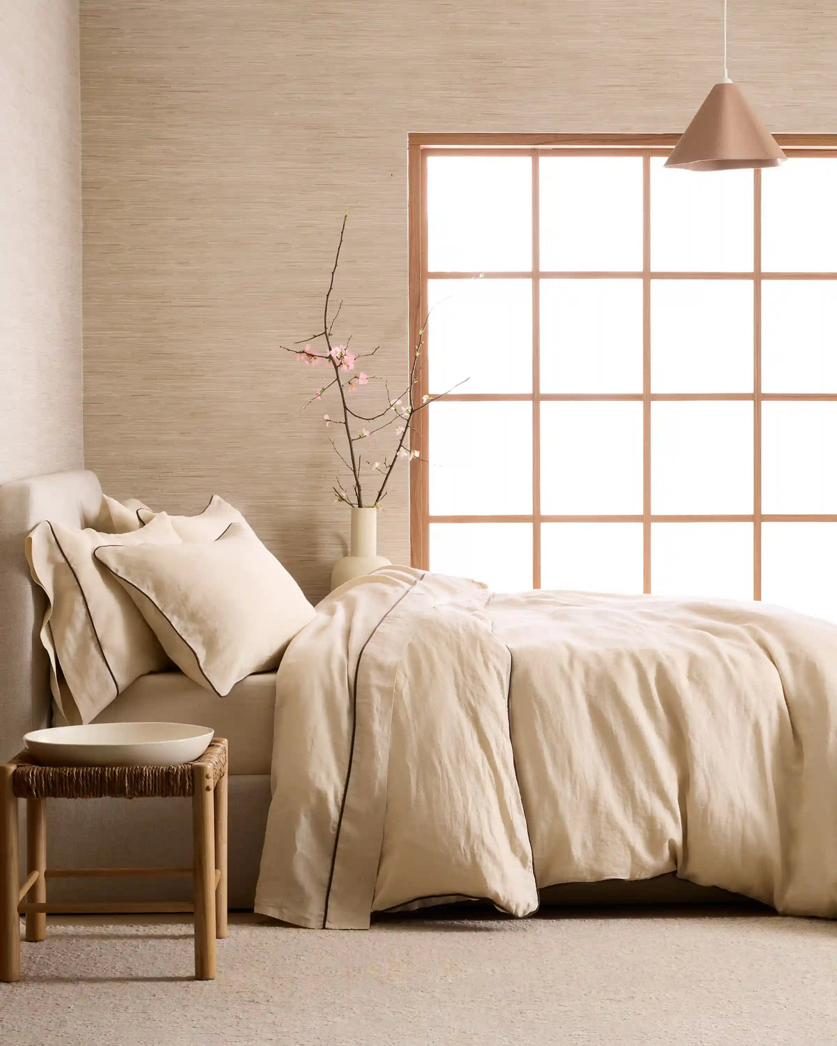 European Linen Piped Duvet Cover Set