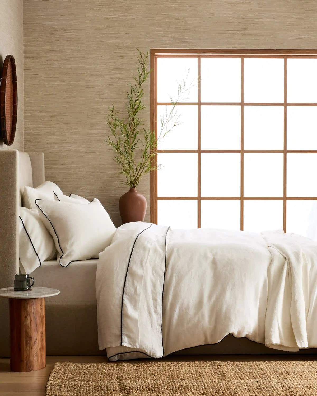 European Linen Piped Duvet Cover Set