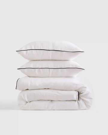 European Linen Piped Duvet Cover Set