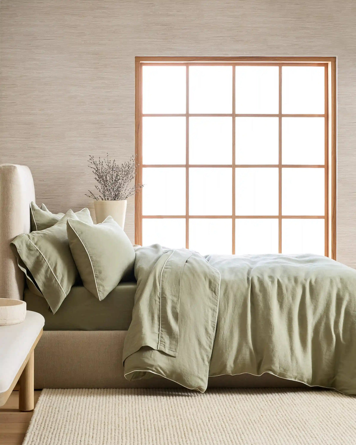 European Linen Piped Duvet Cover Set