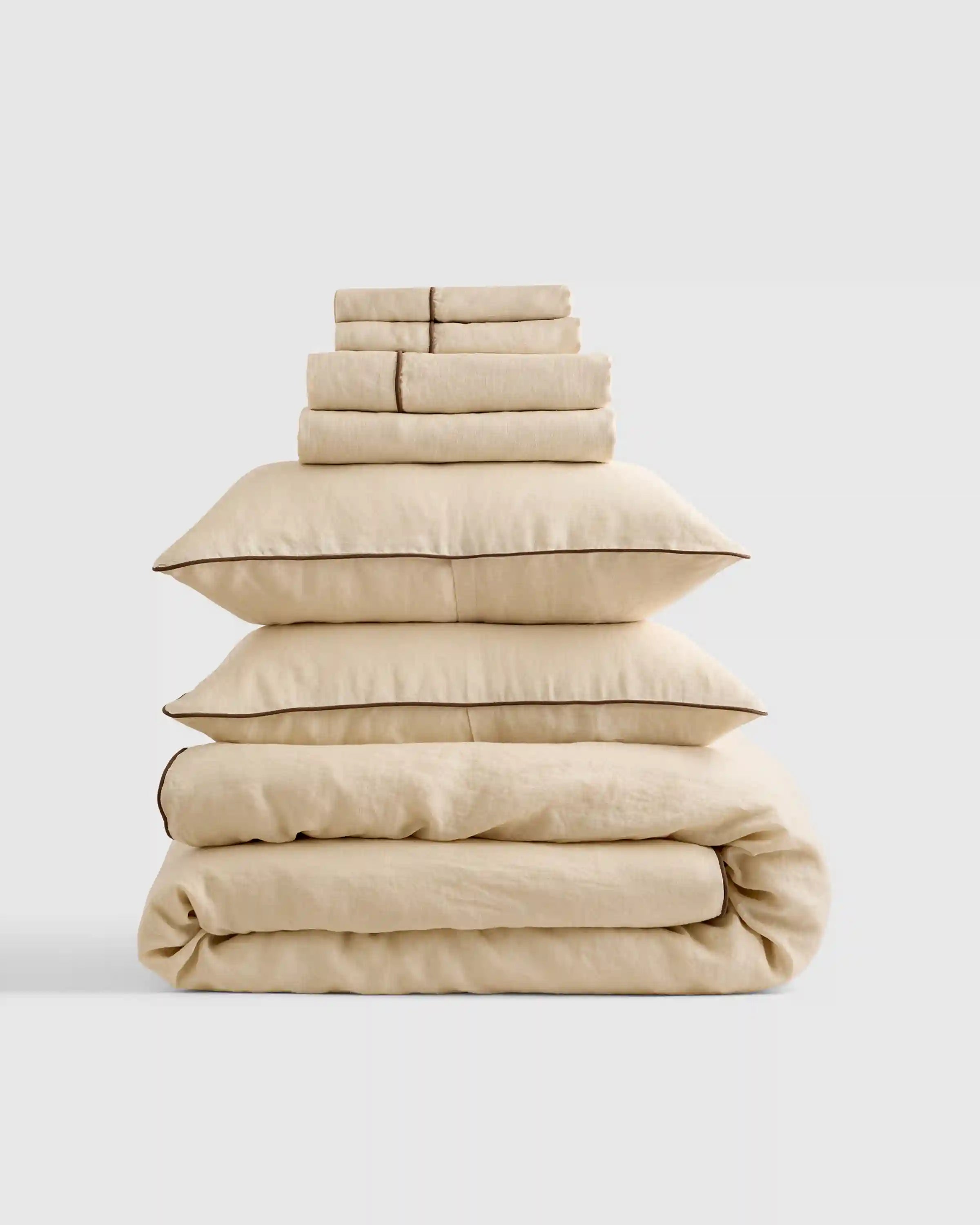 European Linen Piped Deluxe Bedding Bundle