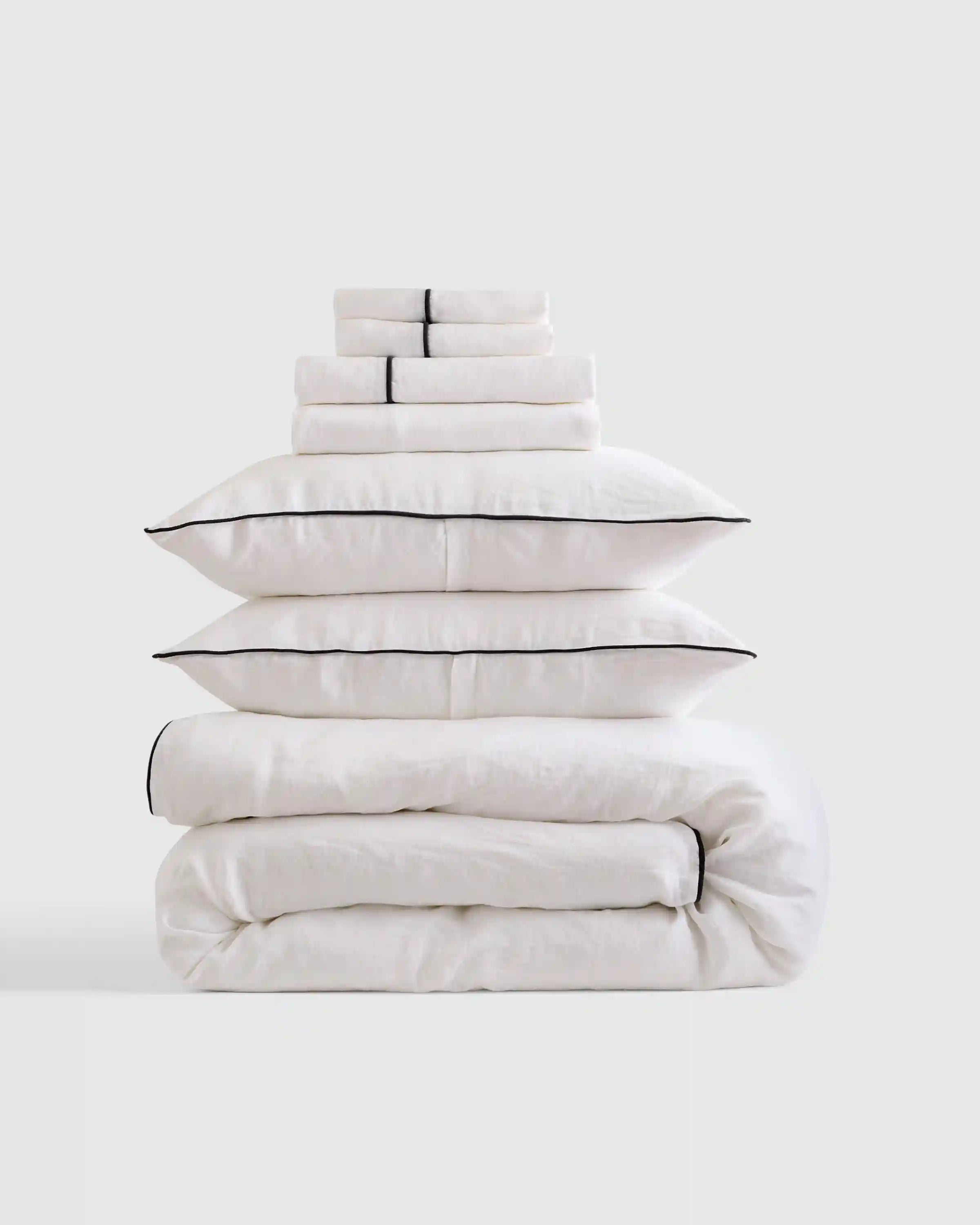 European Linen Piped Deluxe Bedding Bundle
