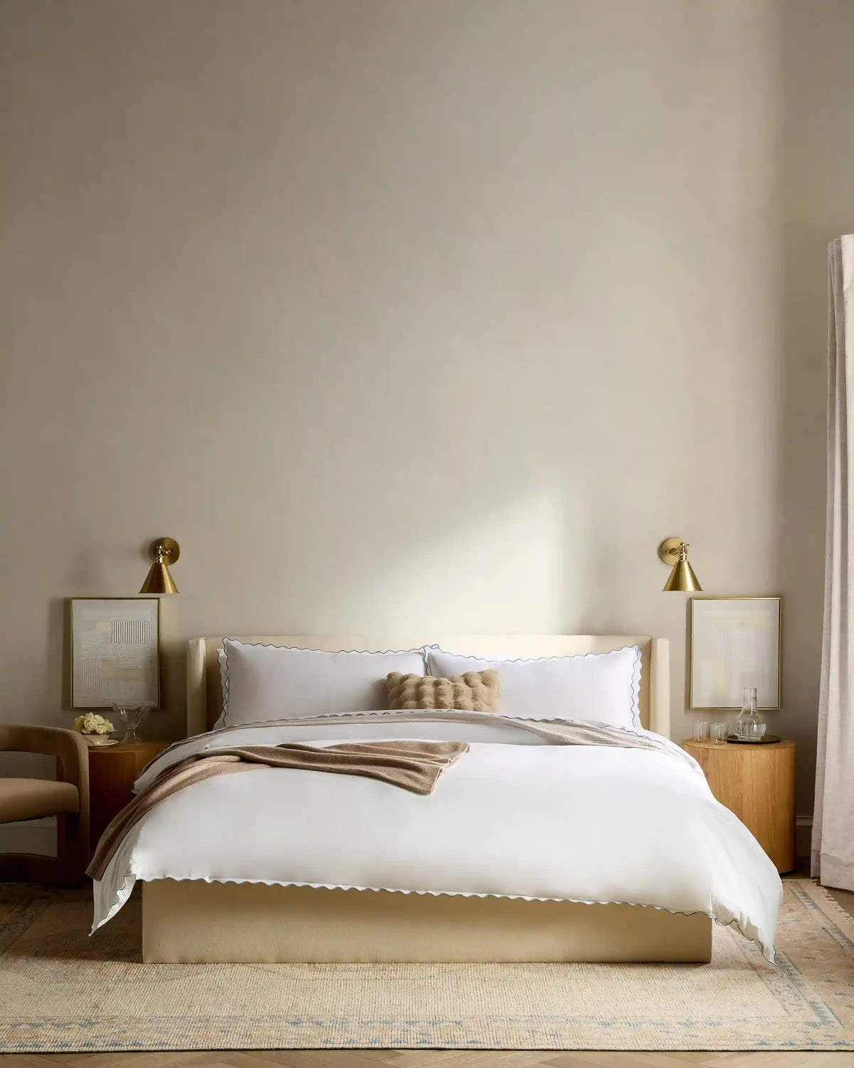 Organic Crisp Percale Scallop Duvet Cover Set
