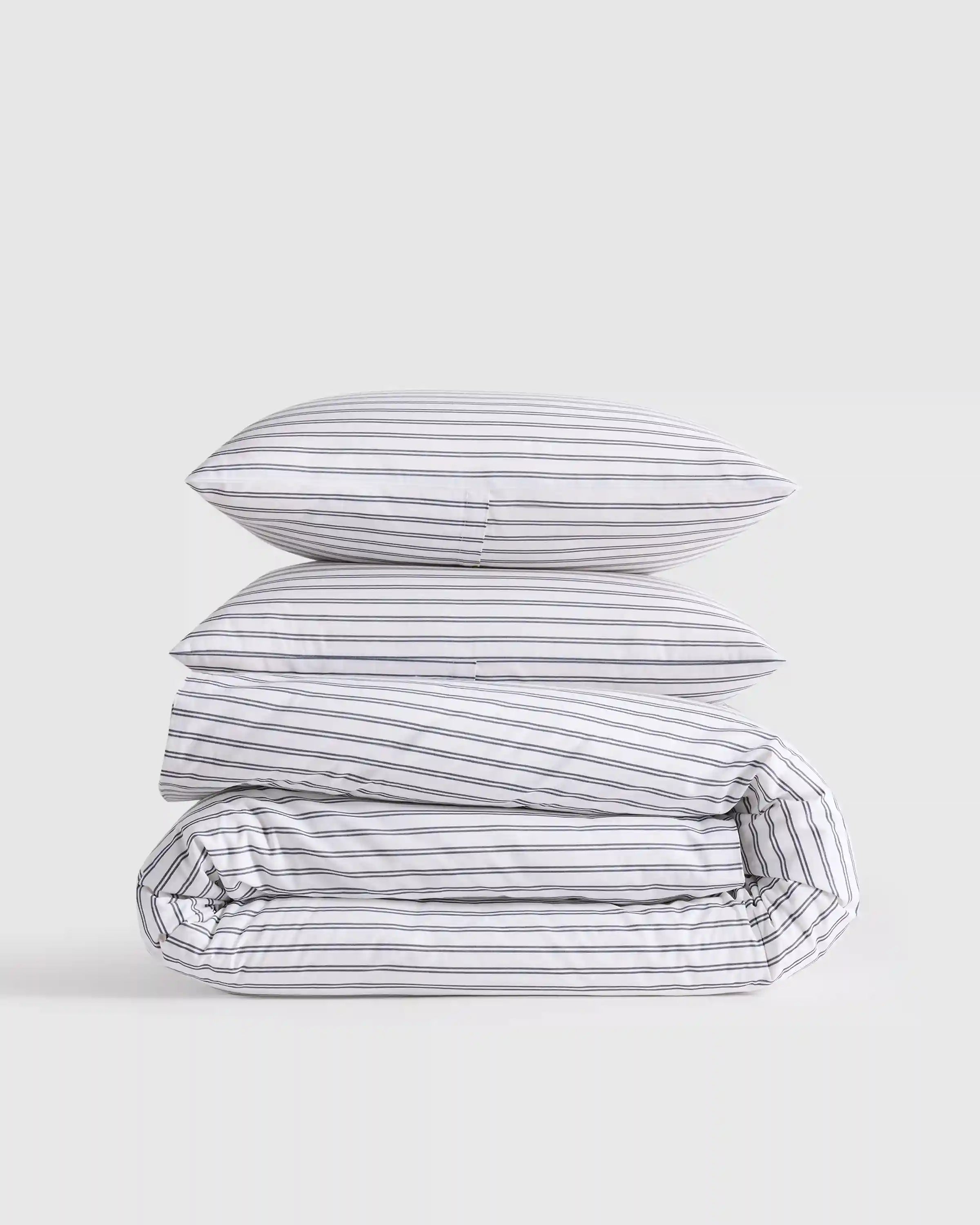 Organic Crisp Percale Double Stripe Duvet Cover Set