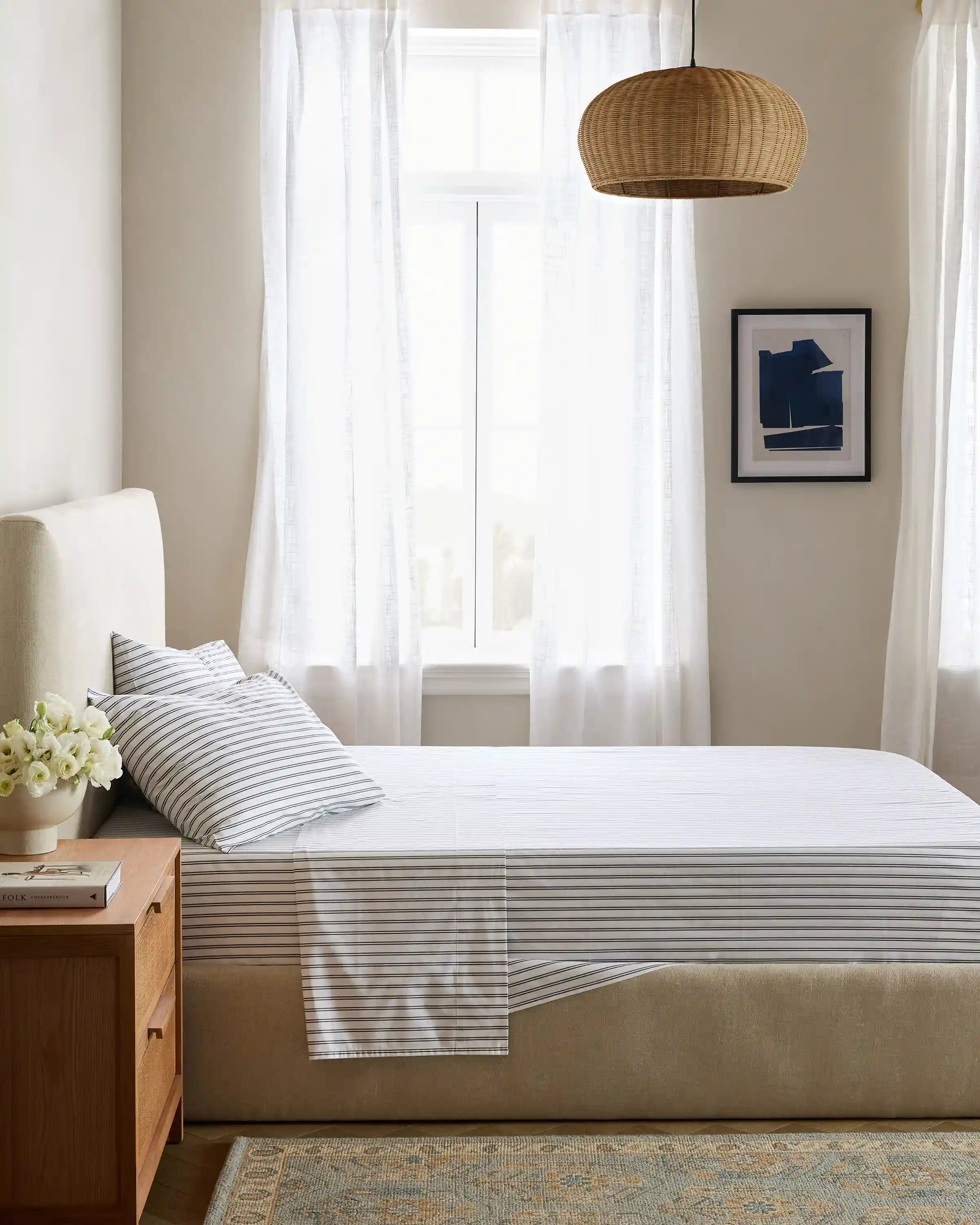 Organic Crisp Percale Double Stripe Sheet Set