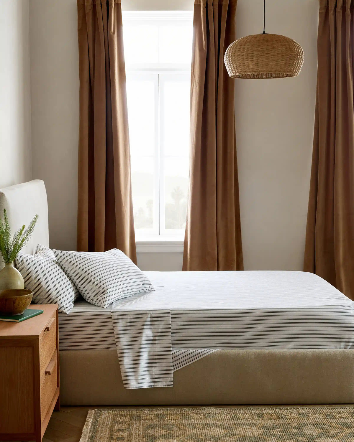 Organic Crisp Percale Double Stripe Sheet Set