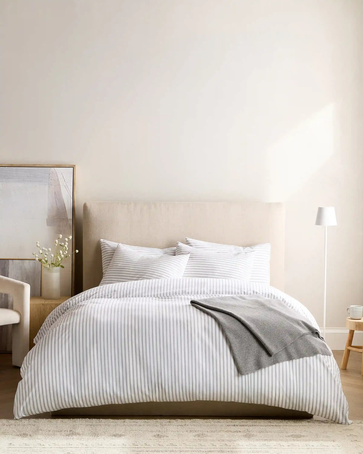 Organic Crisp Percale Double Stripe Duvet Cover Set