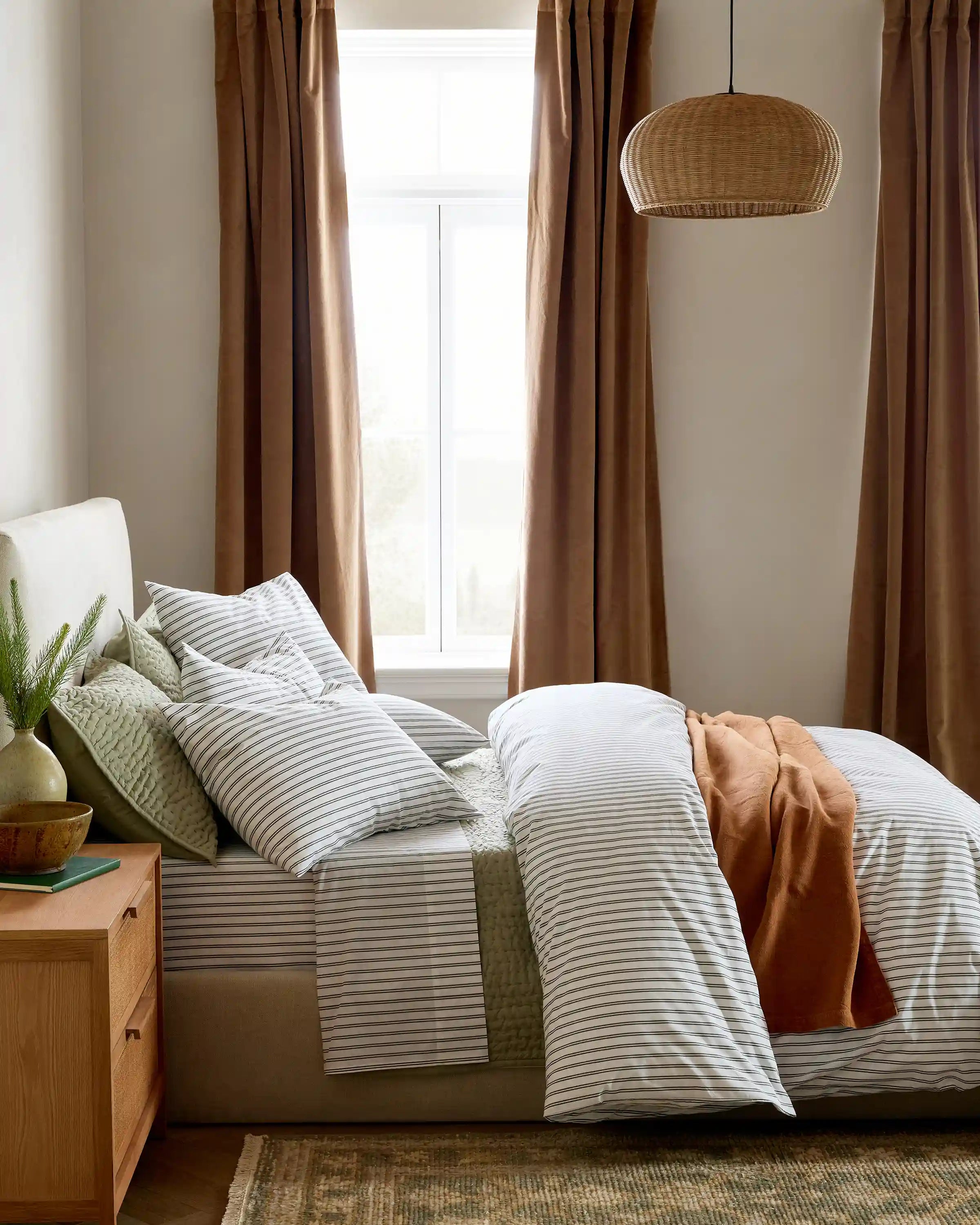 Organic Crisp Percale Double Stripe Duvet Cover Set
