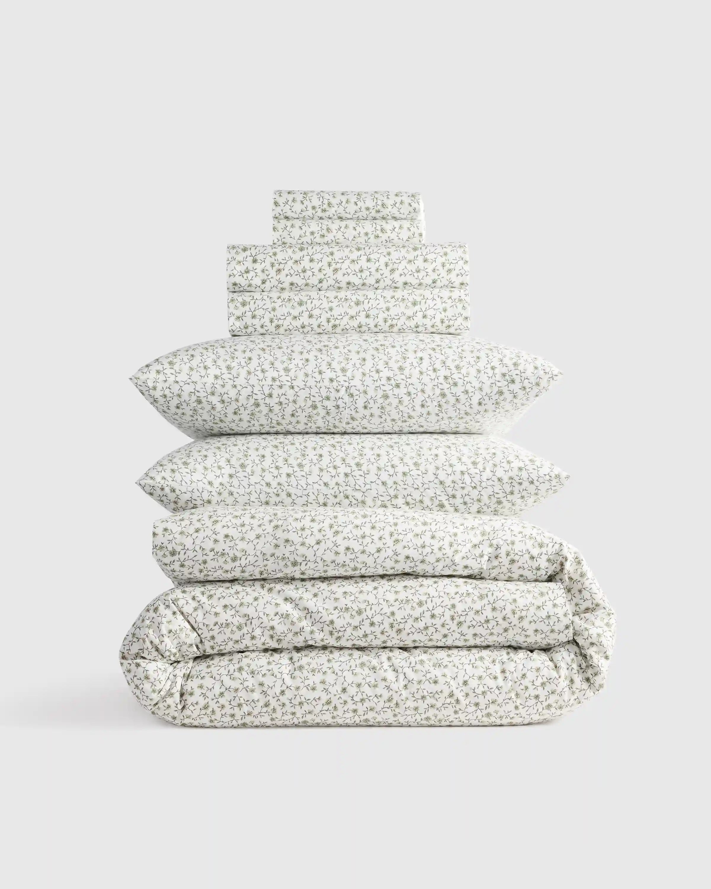 Organic Crisp Percale Floral Deluxe Bedding Bundle