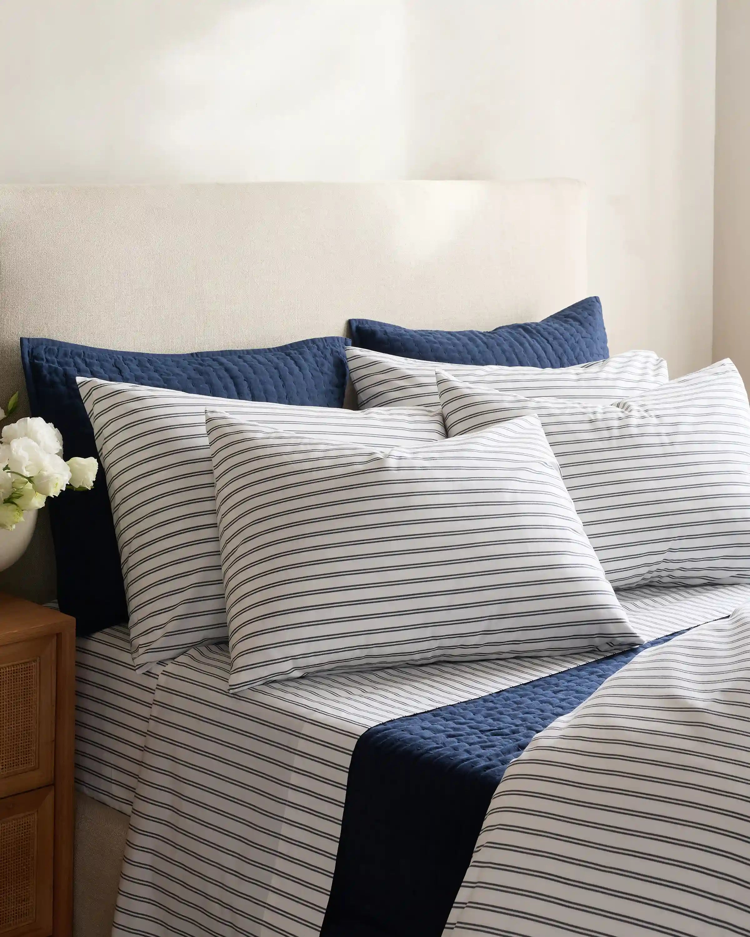 Organic Crisp Percale Double Stripe Duvet Cover Set