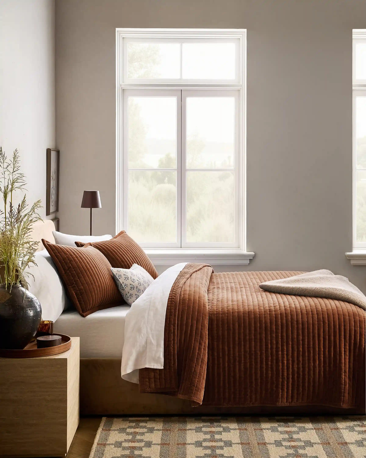 Cotton Velvet Wide Channel Quilted Sham Set