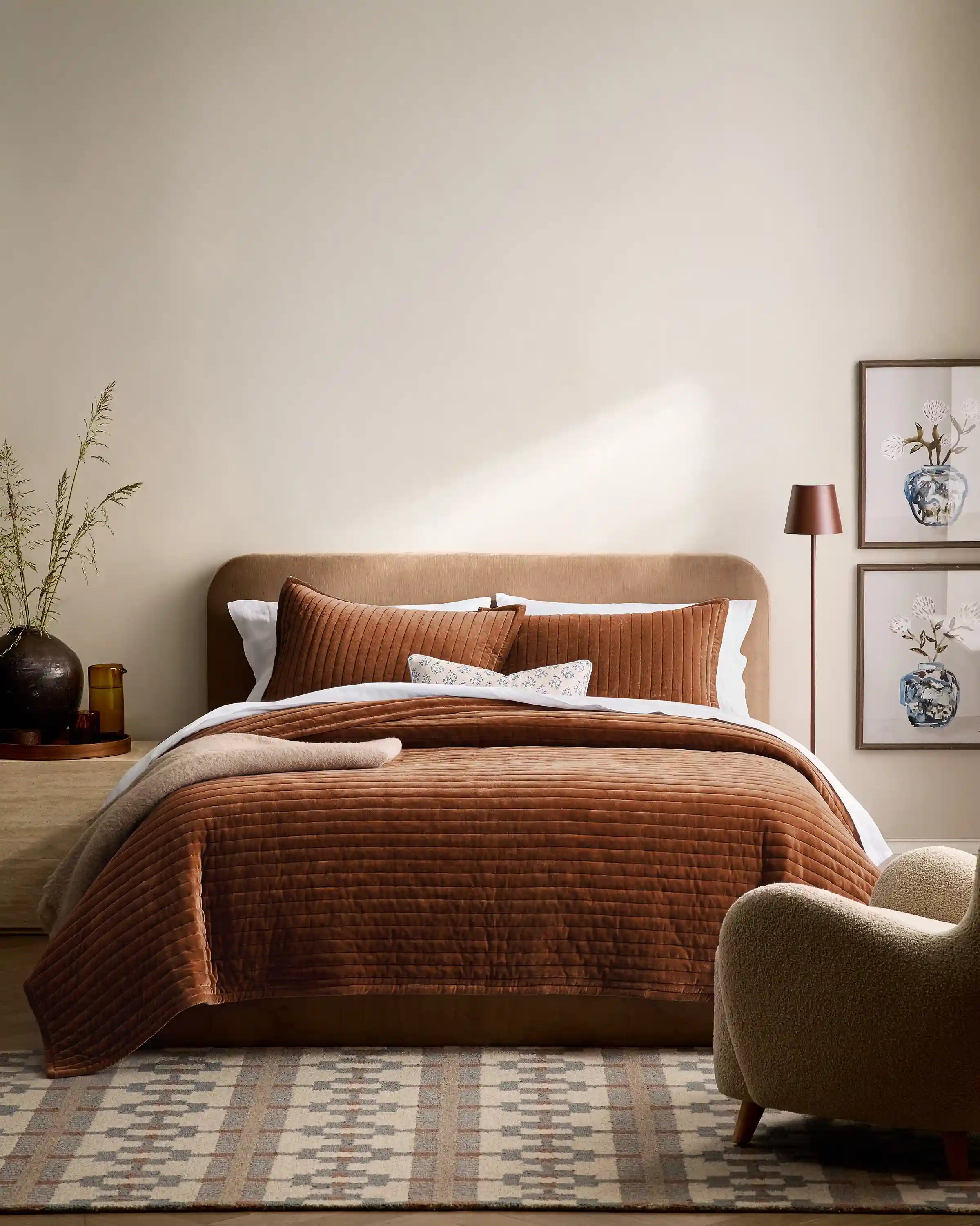 Cotton Velvet Wide Channel Quilted Sham Set