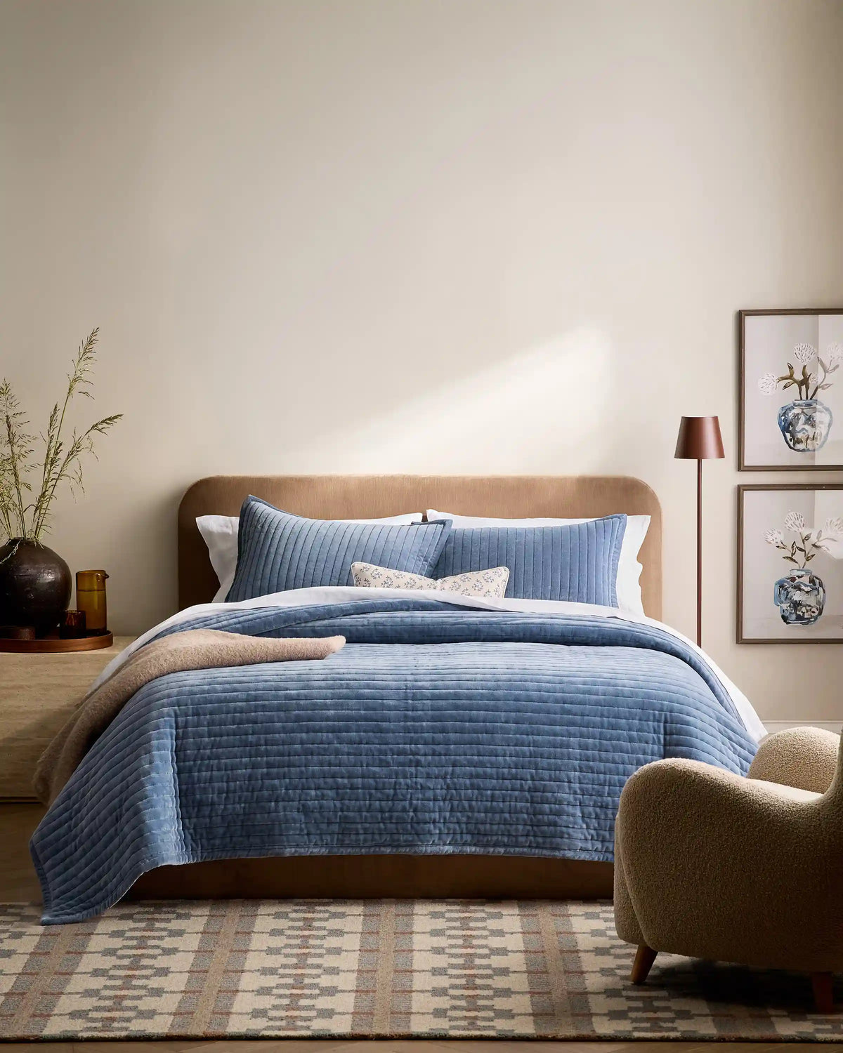 Cotton Velvet Wide Channel Quilted Sham Set