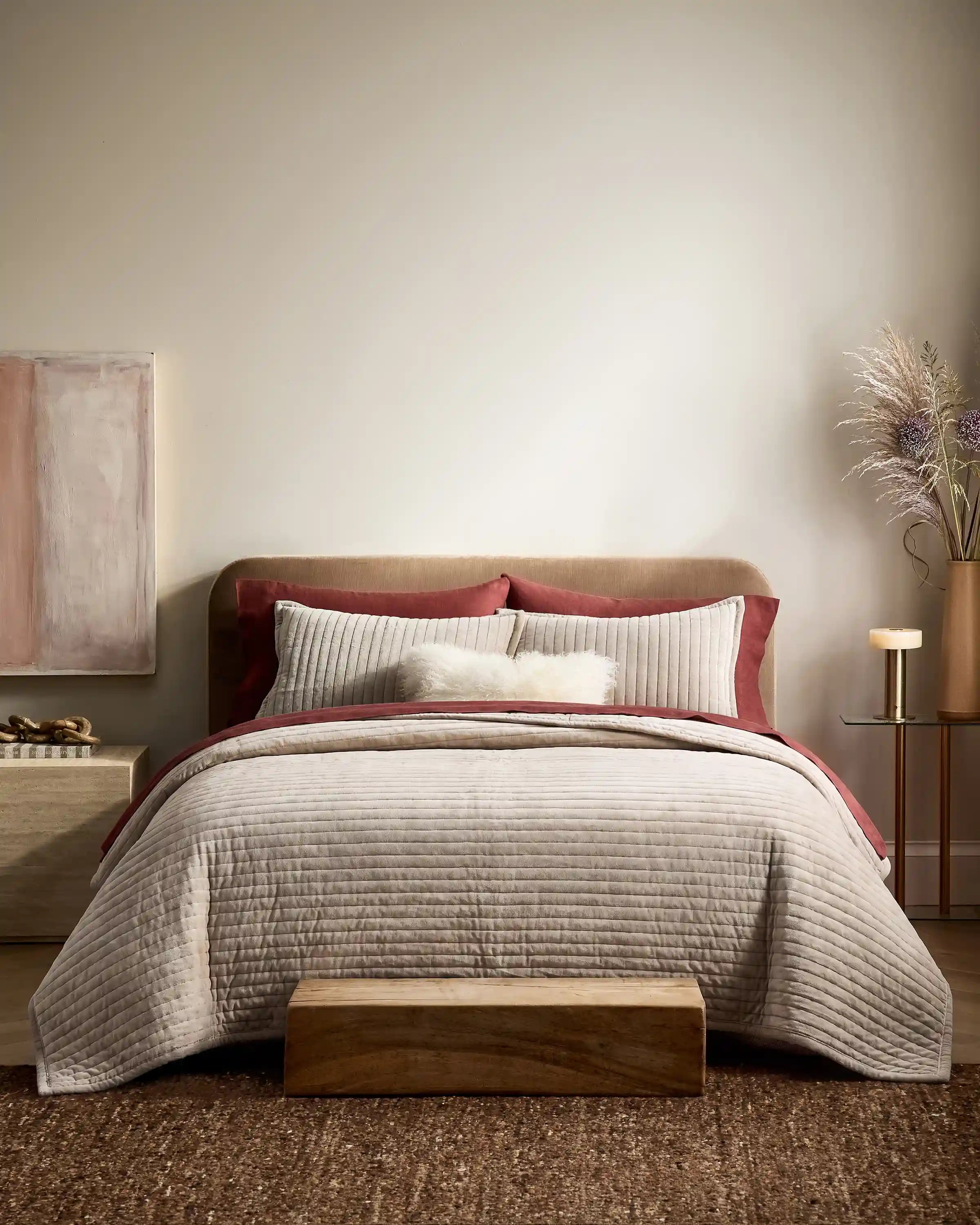 Cotton Velvet Wide Channel Quilted Sham Set