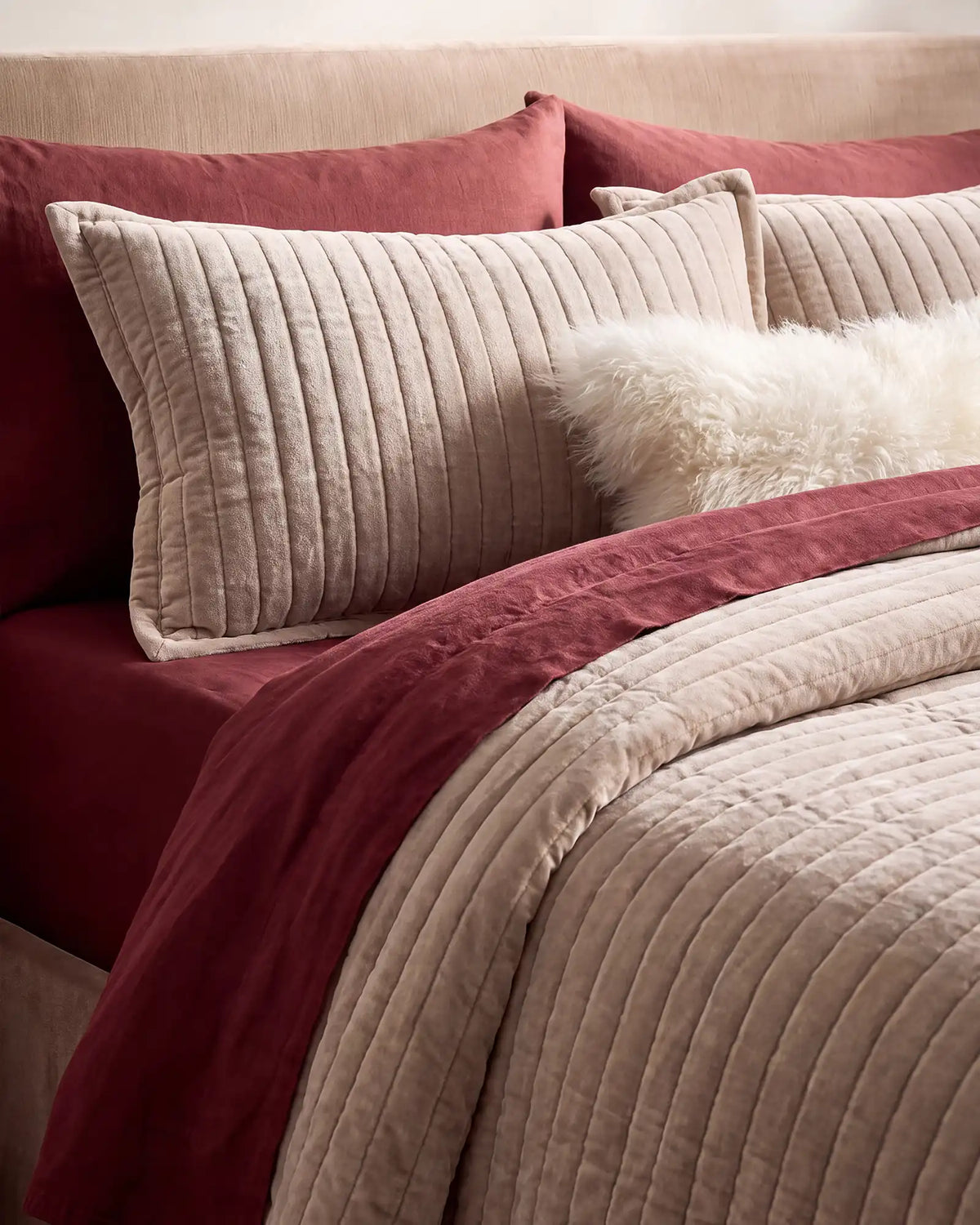 Cotton Velvet Horizontal Channel Quilt Set
