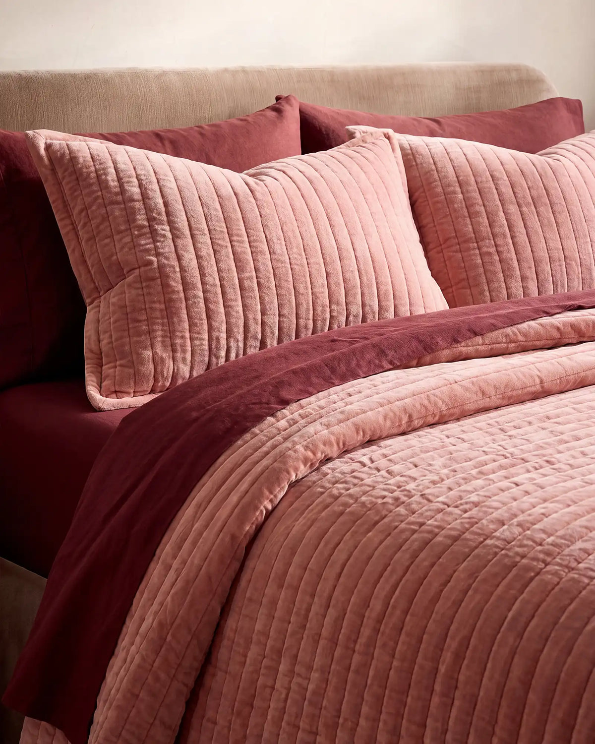 Cotton Velvet Wide Channel Quilted Sham Set