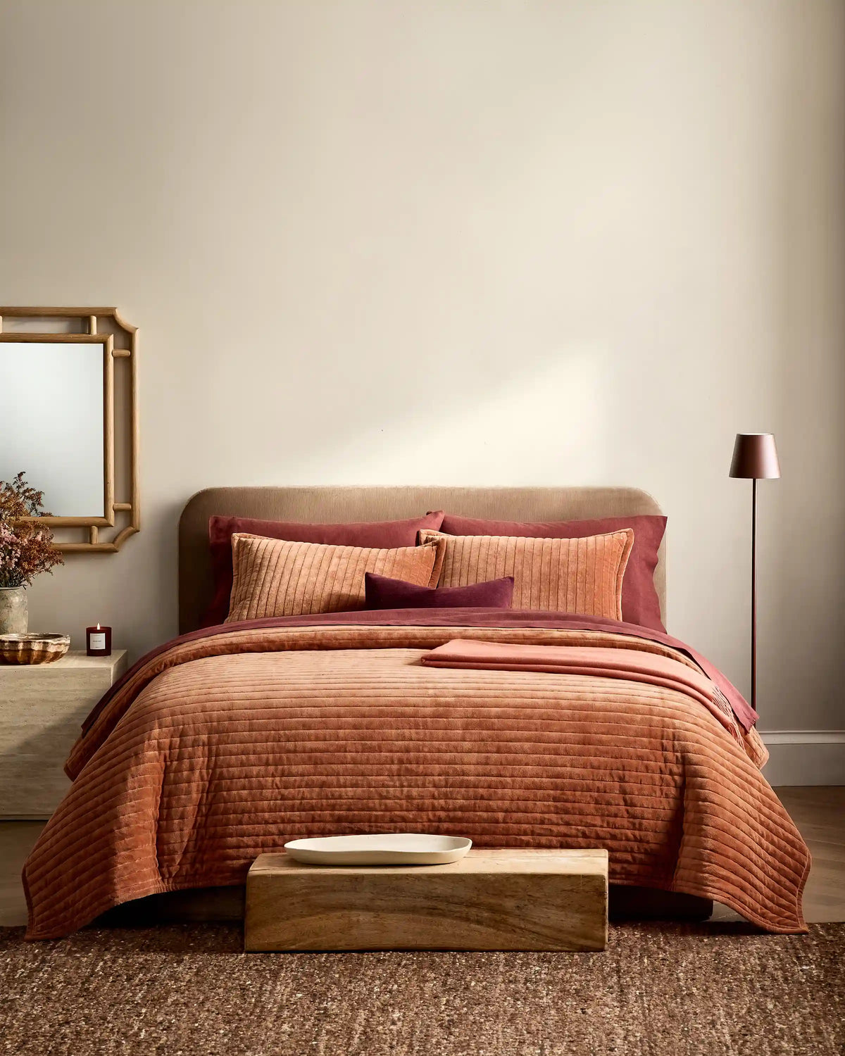 Cotton Velvet Wide Channel Quilted Sham Set