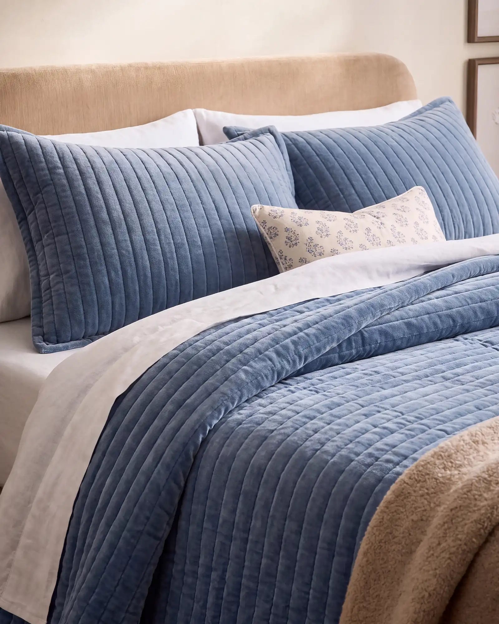 Cotton Velvet Wide Channel Quilted Sham Set