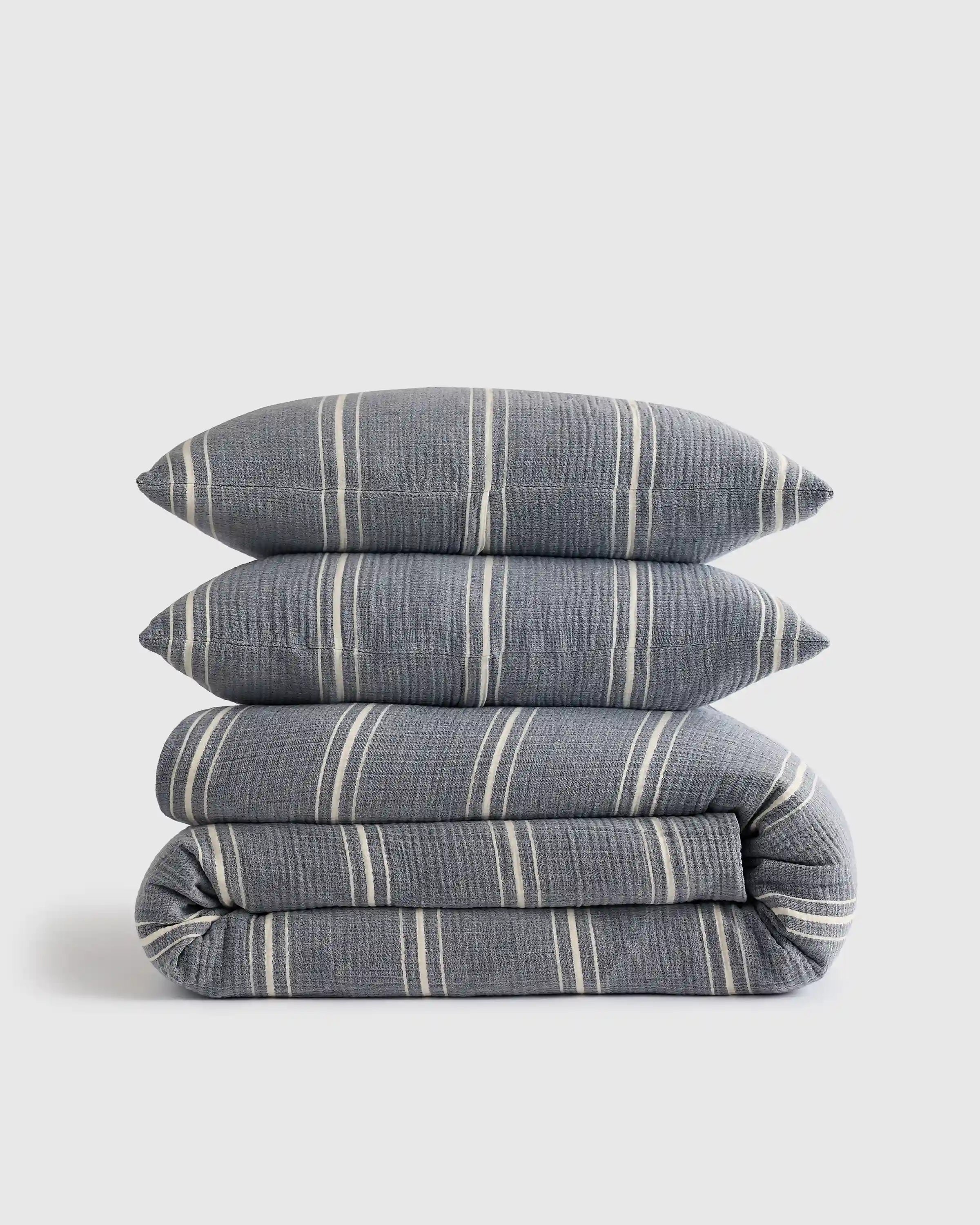 Organic Cotton Gauze Stripe Duvet Cover Set