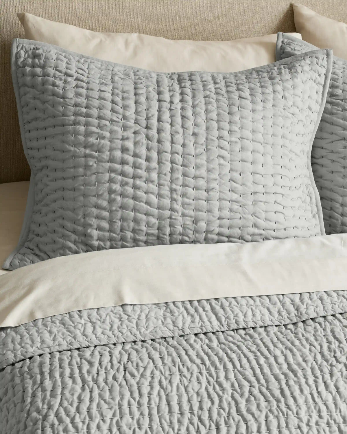 European Linen Cotton Stitch Quilted Euro Sham