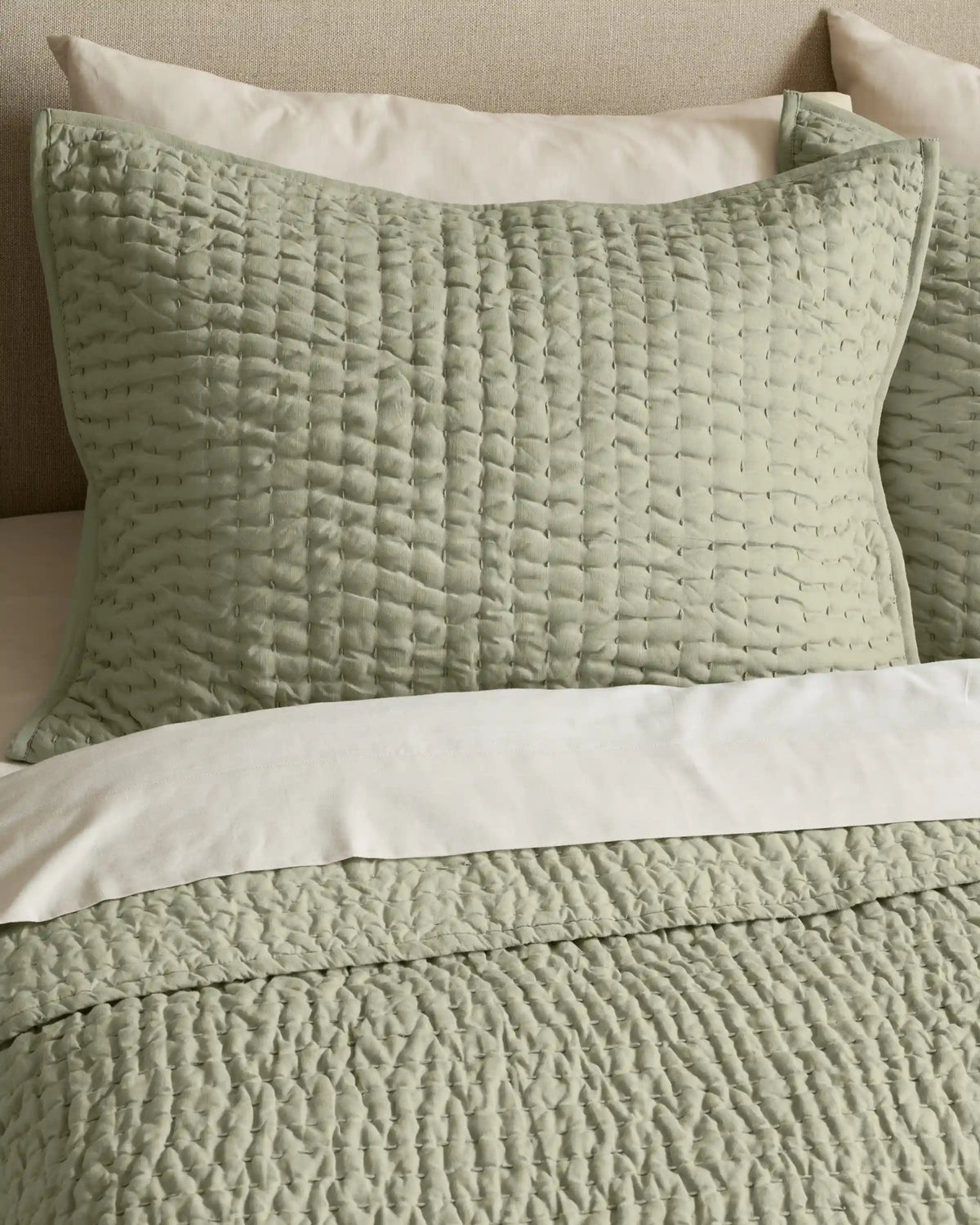 European Linen Cotton Stitch Quilted Euro Sham