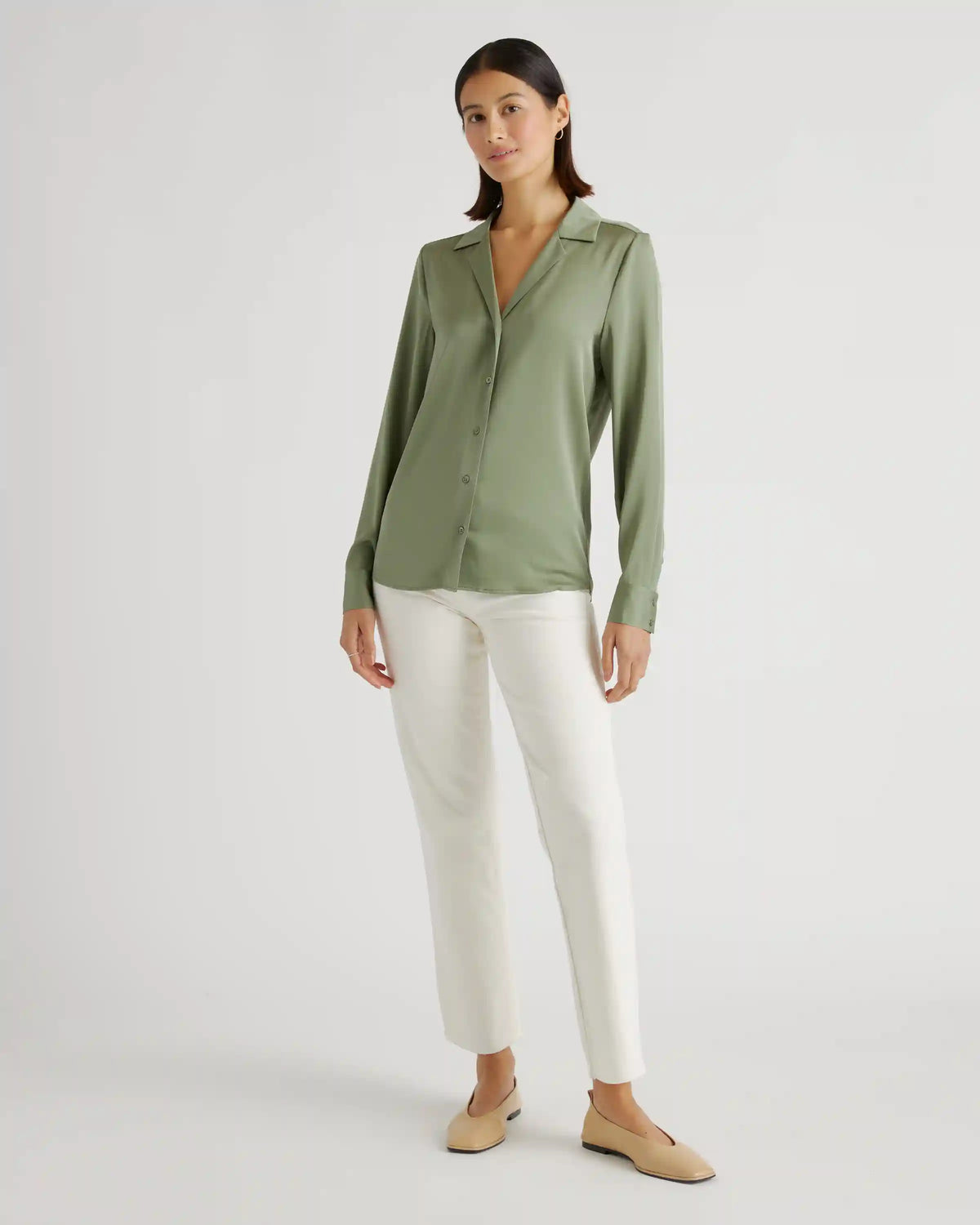 Washable Stretch Silk Notch Collar Blouse