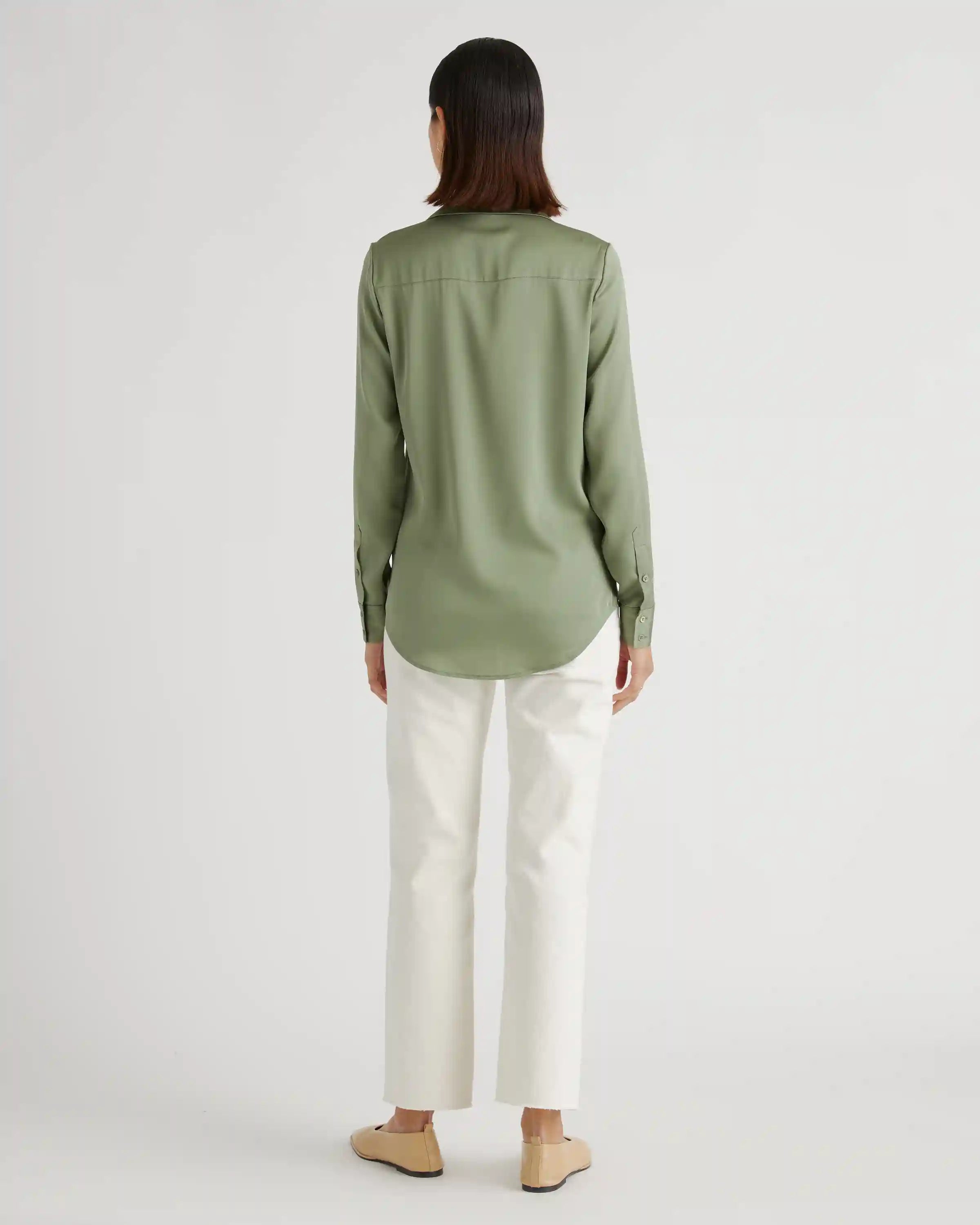Washable Stretch Silk Notch Collar Blouse