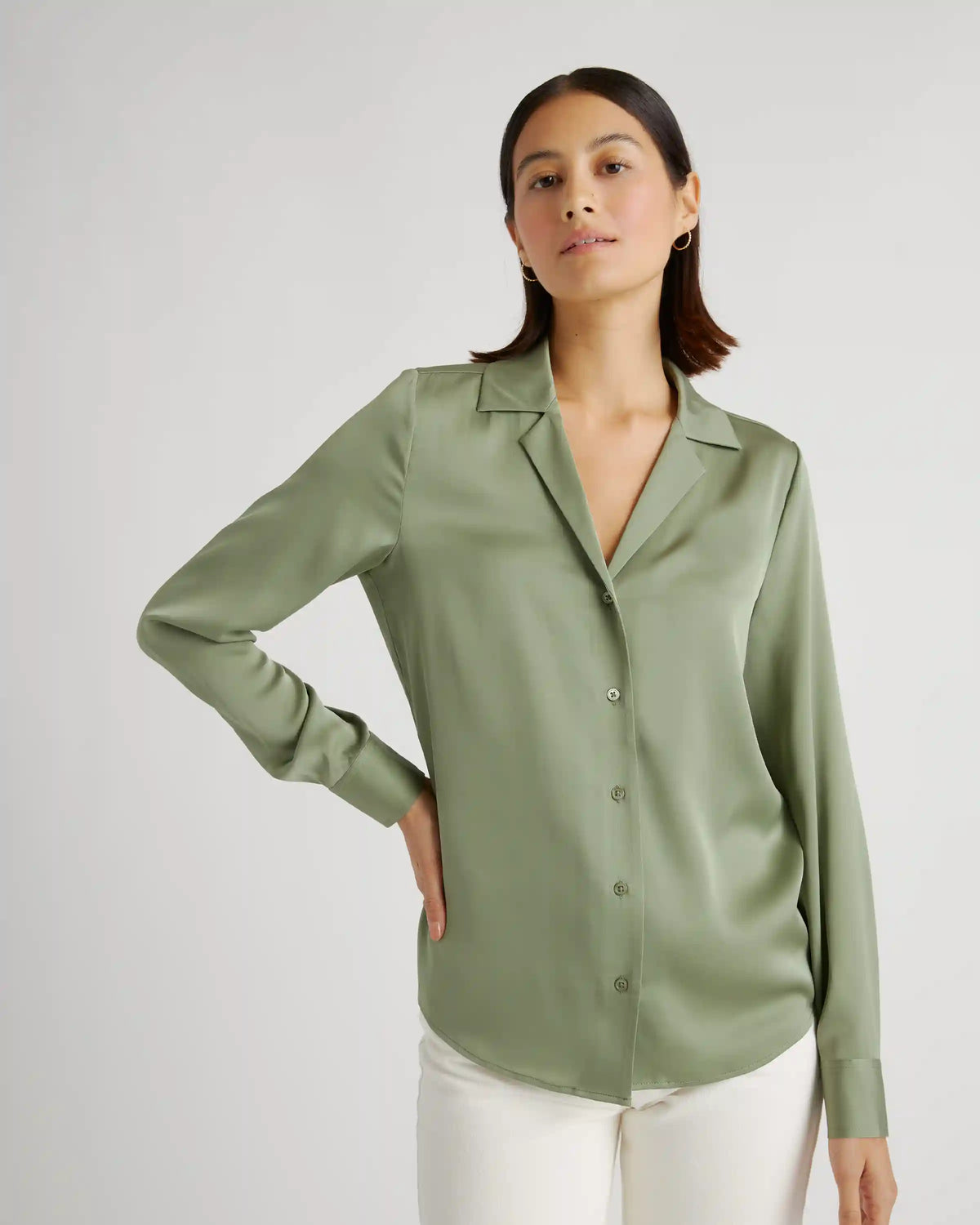 Washable Stretch Silk Notch Collar Blouse