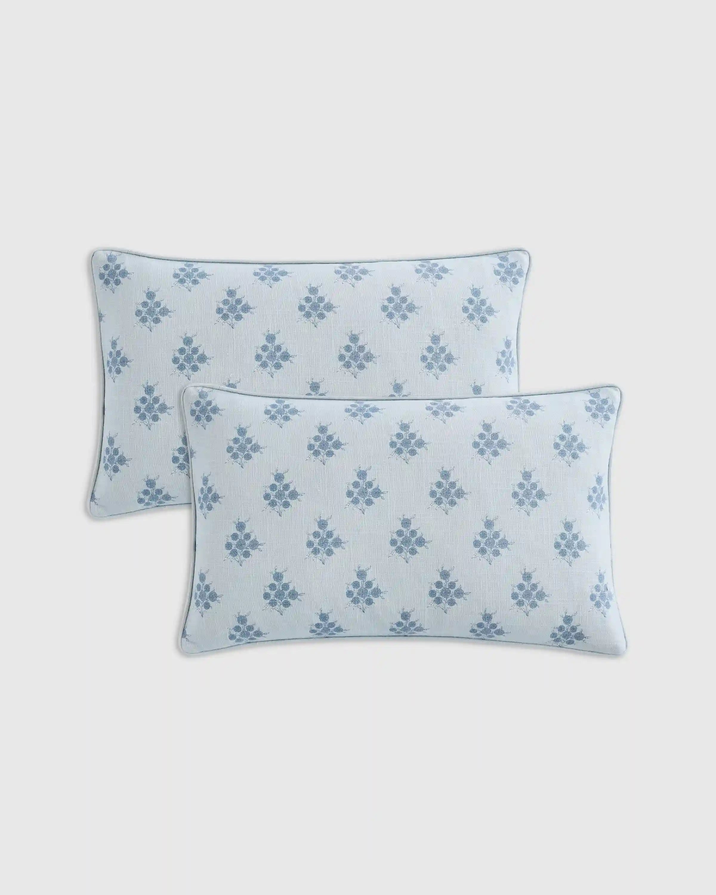 Piped Block Print Cotton Pillow Cover (Set of 2)