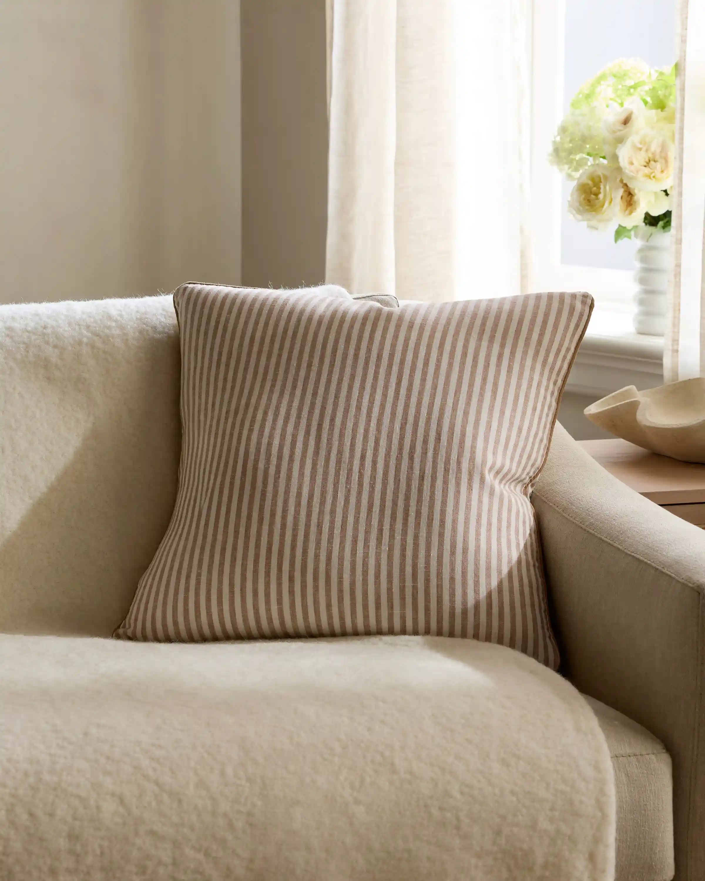 Piped Linen Stripe Pillow Cover (Set of 2)