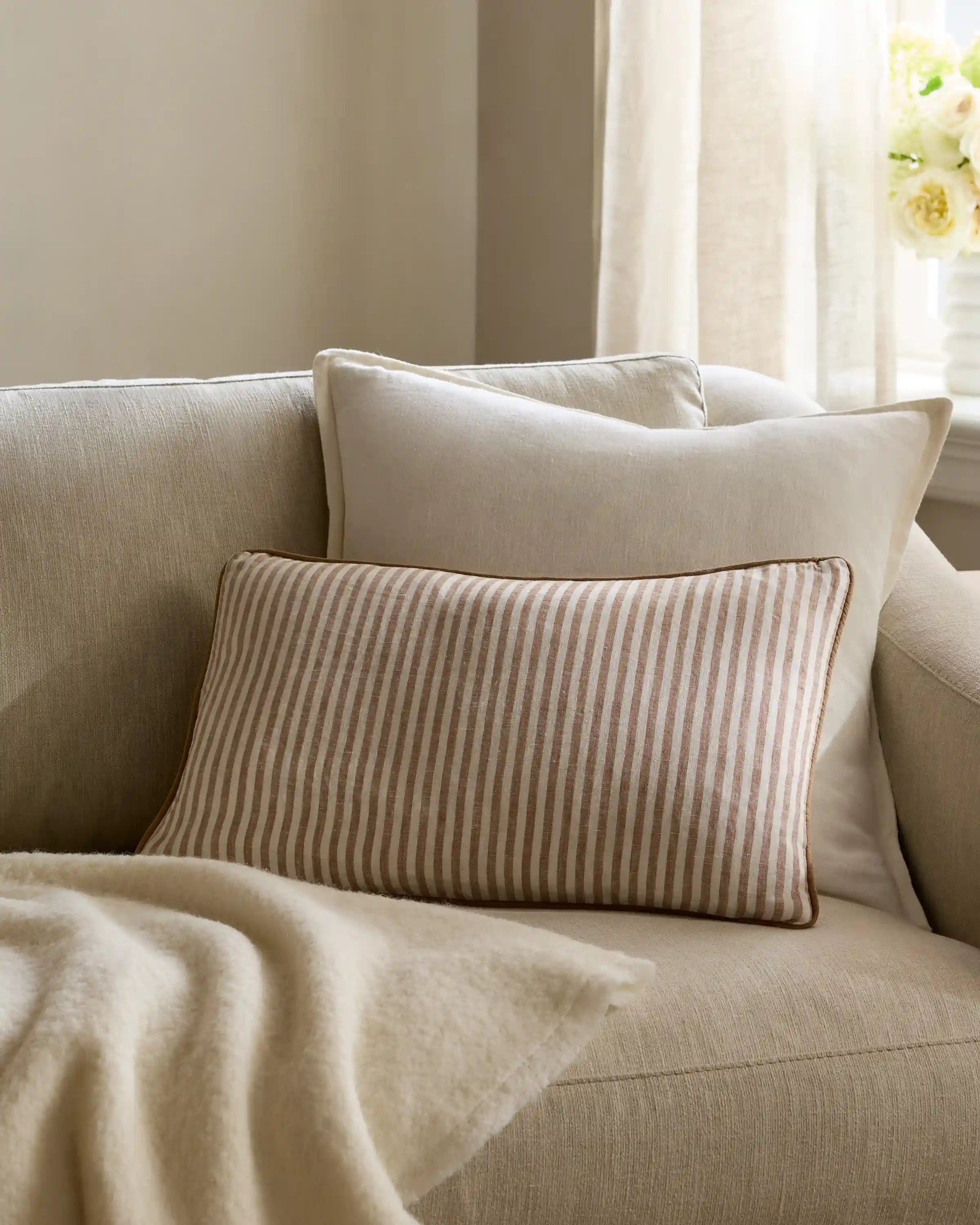 Piped Linen Stripe Pillow Cover