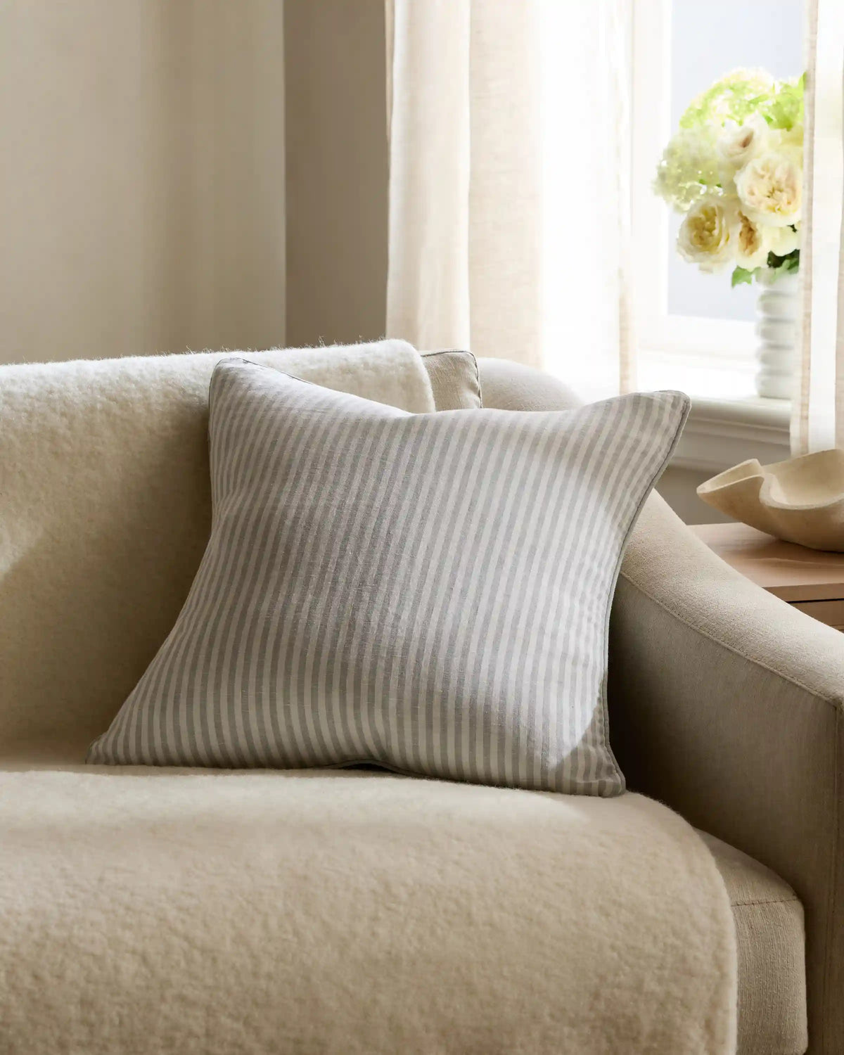 Piped Linen Stripe Pillow Cover