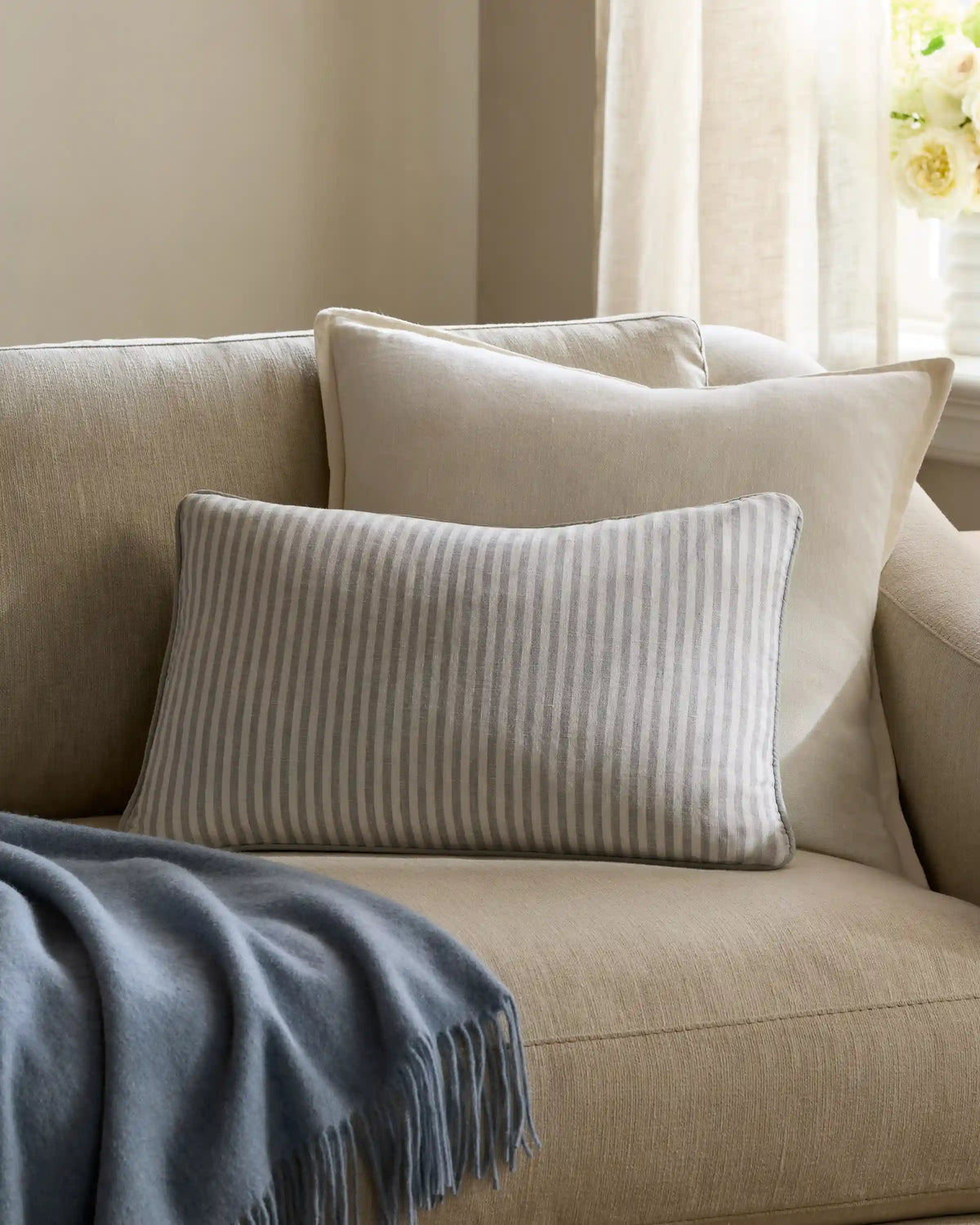 Piped Linen Stripe Pillow Cover