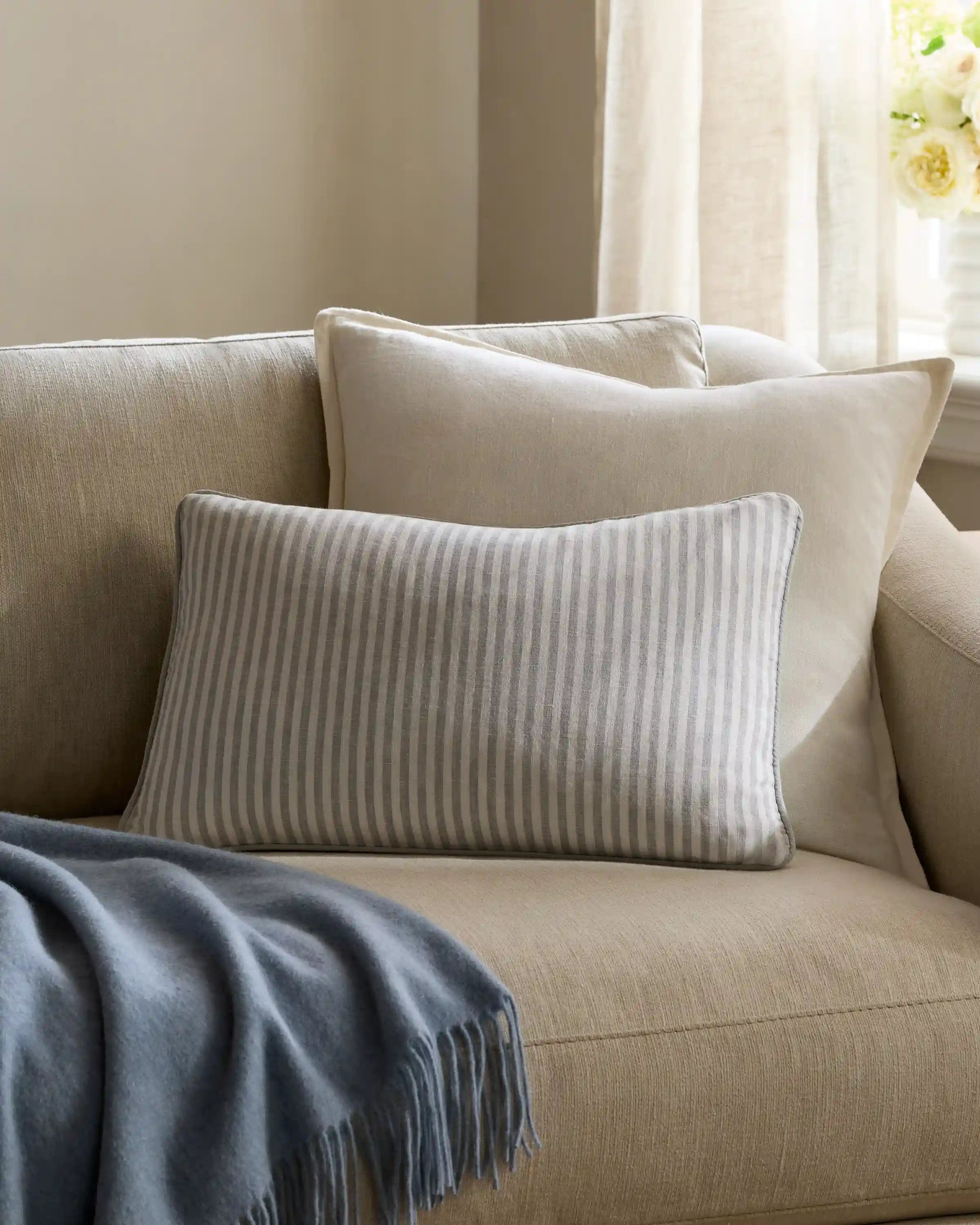 Piped Linen Stripe Pillow Cover (Set of 2)