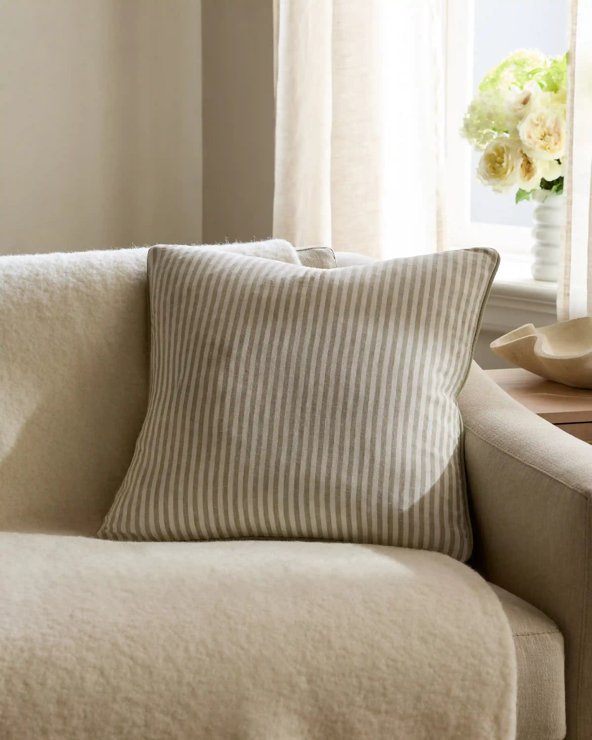Piped Linen Stripe Pillow Cover
