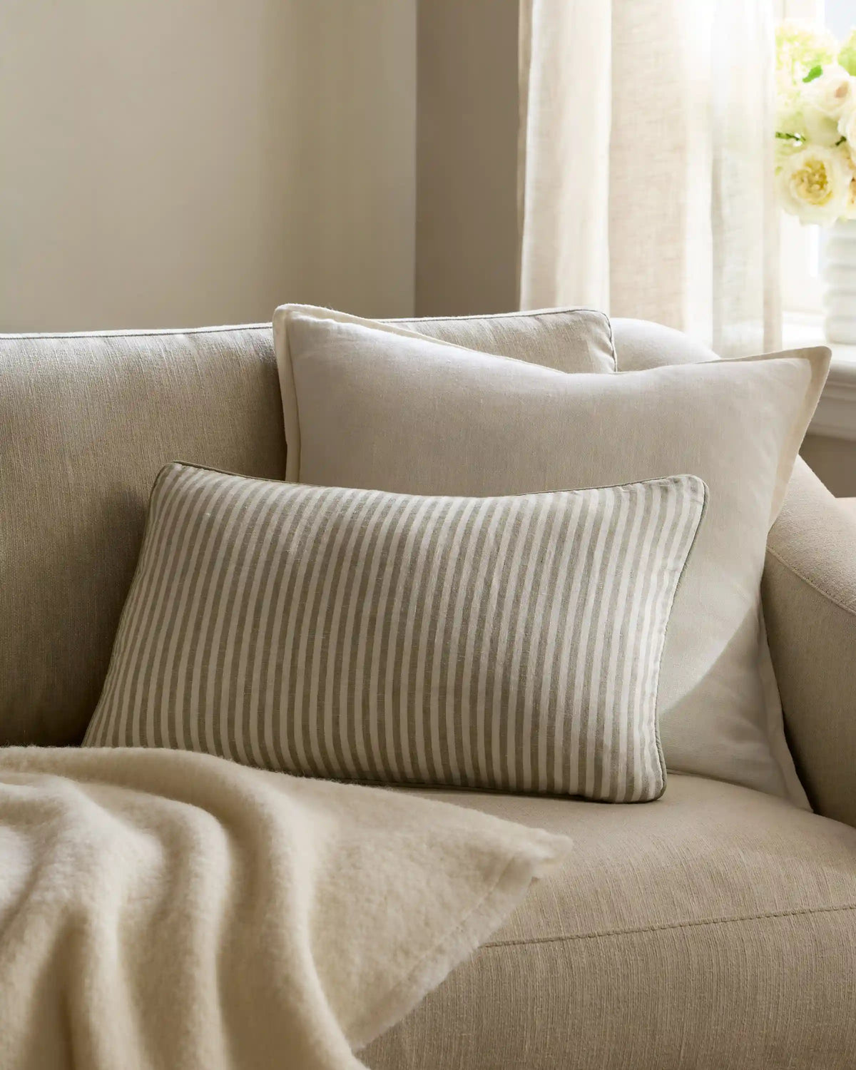 Piped Linen Stripe Pillow Cover