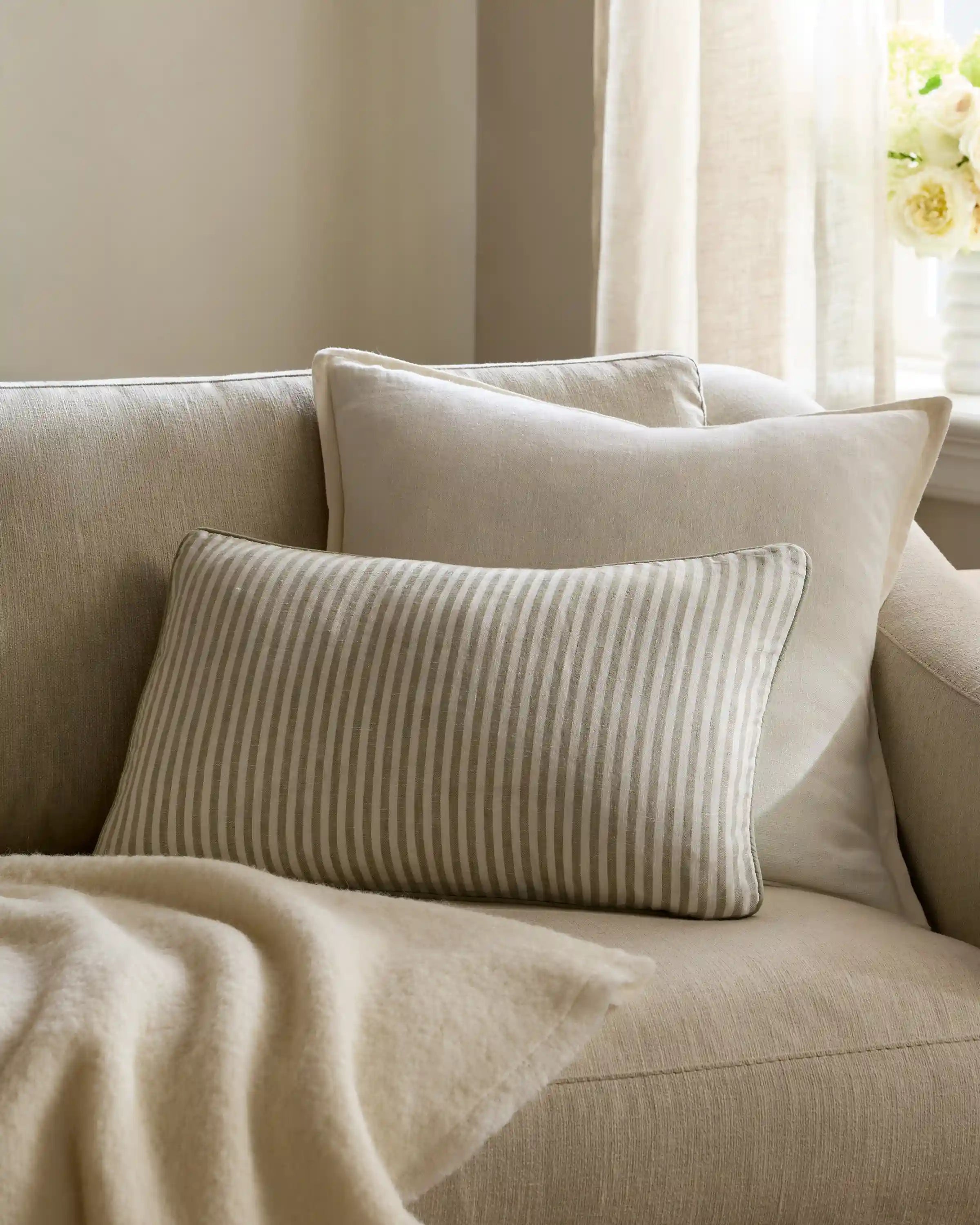 Piped Linen Stripe Pillow Cover (Set of 2)
