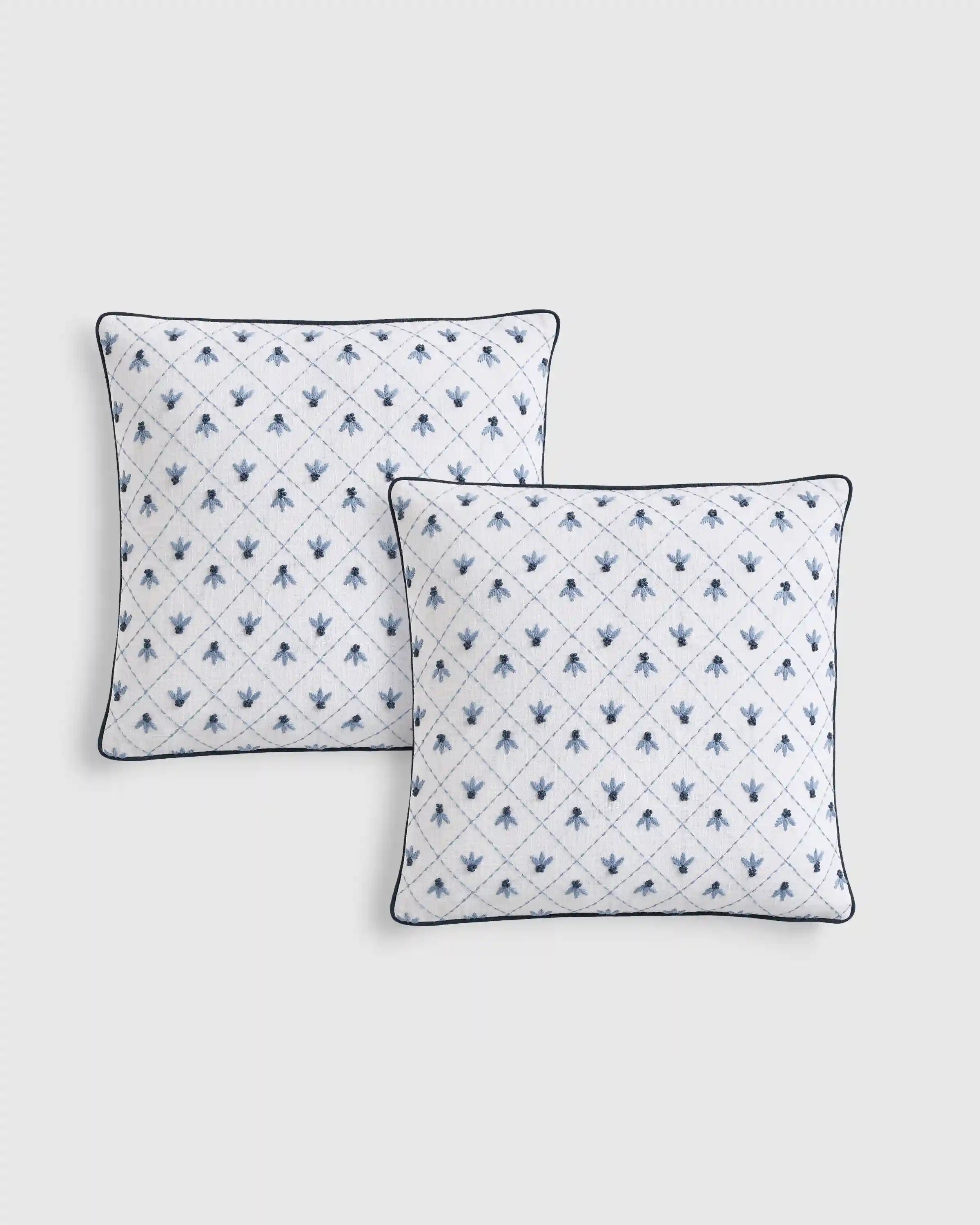 Embroidered Floral Cotton Pillow Cover (Set of 2)