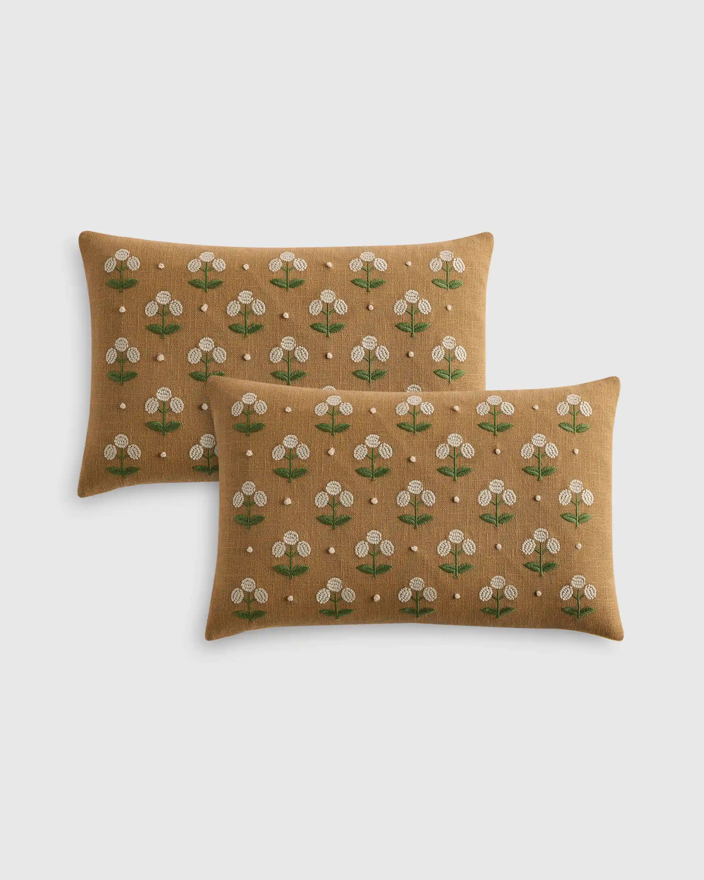 Embroidered Botanical Cotton Pillow Cover (Set of 2)