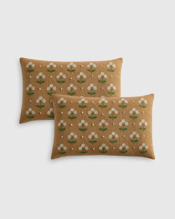 Embroidered Botanical Cotton Pillow Cover (Set of 2)