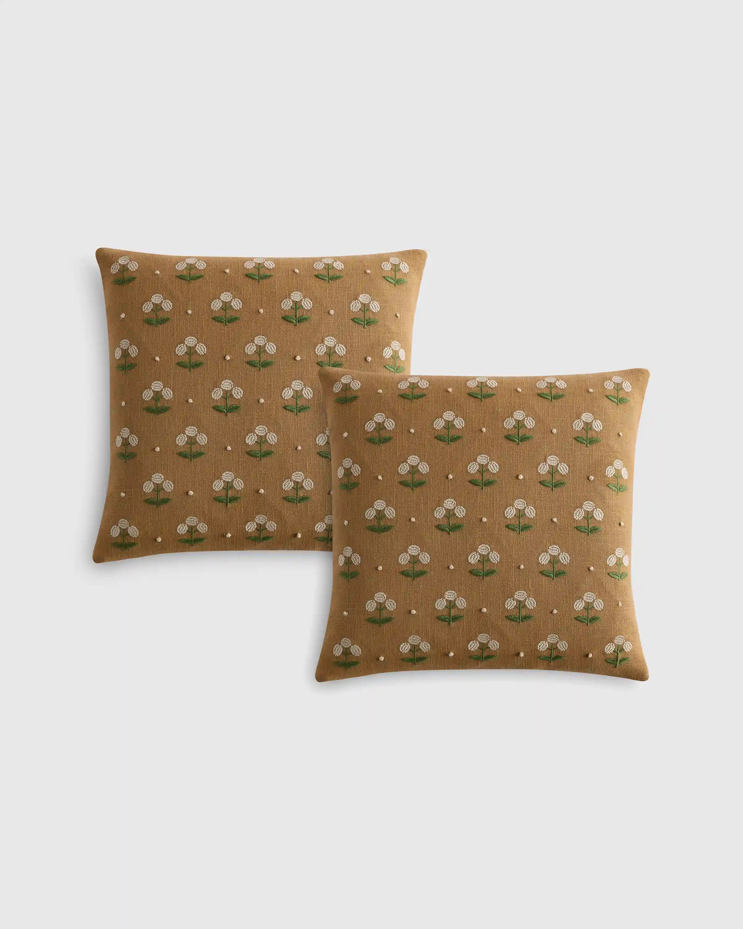 Embroidered Botanical Cotton Pillow Cover (Set of 2)