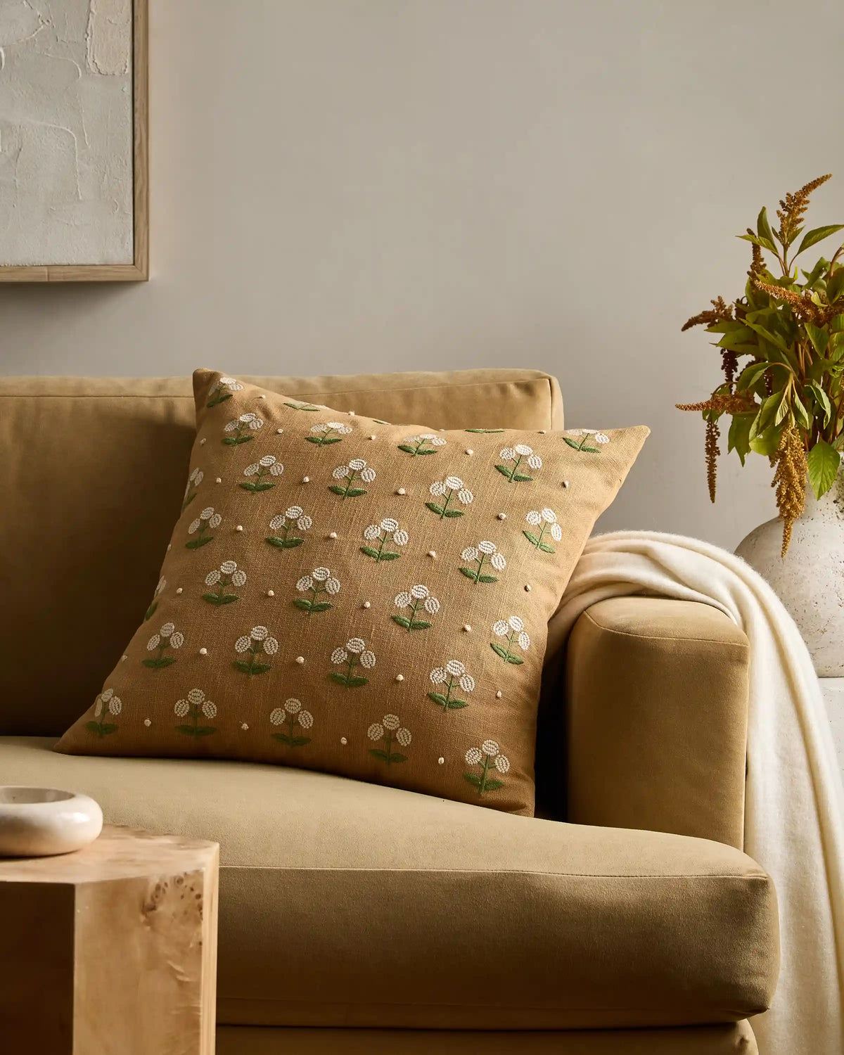 Embroidered Botanical Cotton Pillow Cover (Set of 2)
