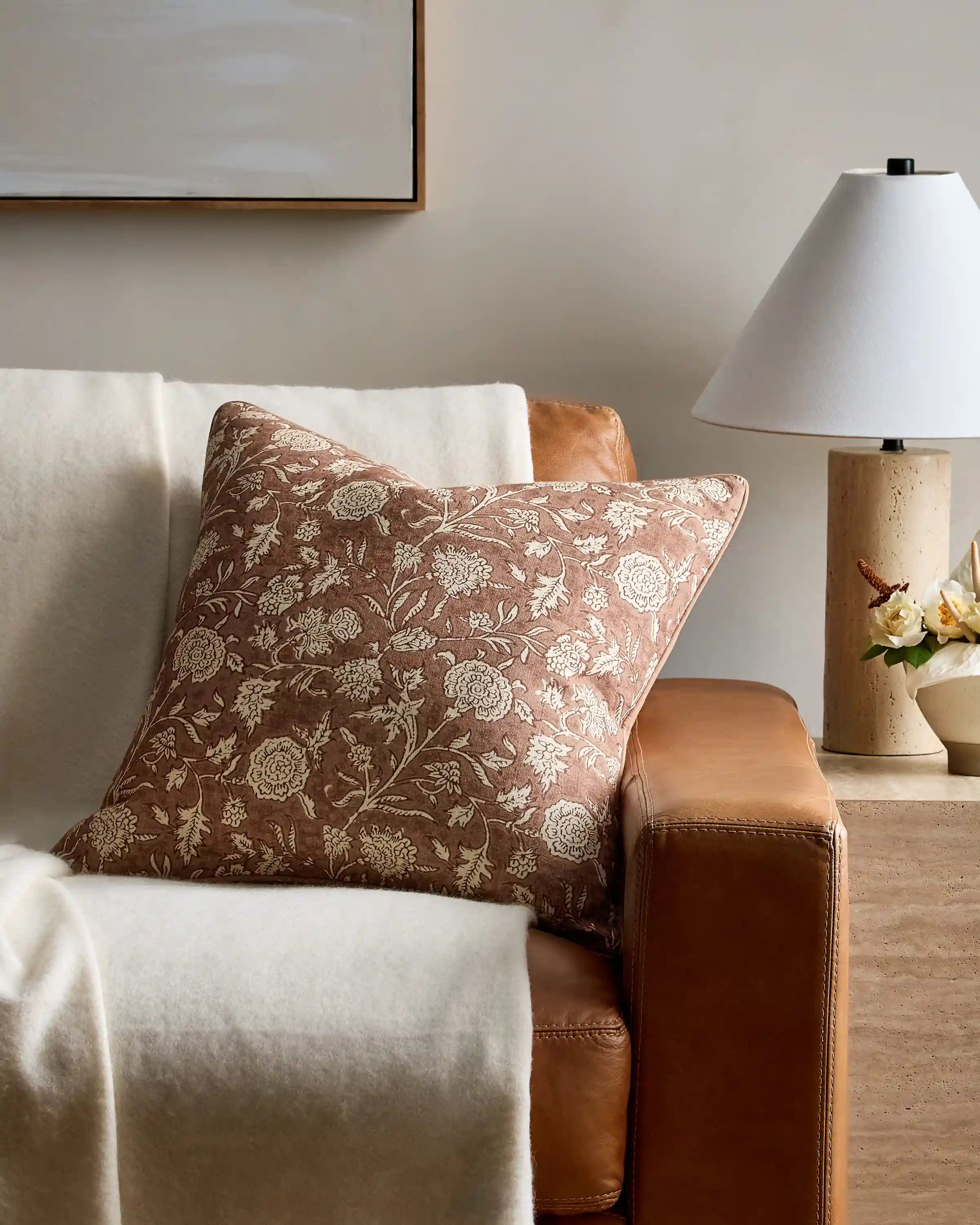 Linen Cotton Botanical Pillow Cover
