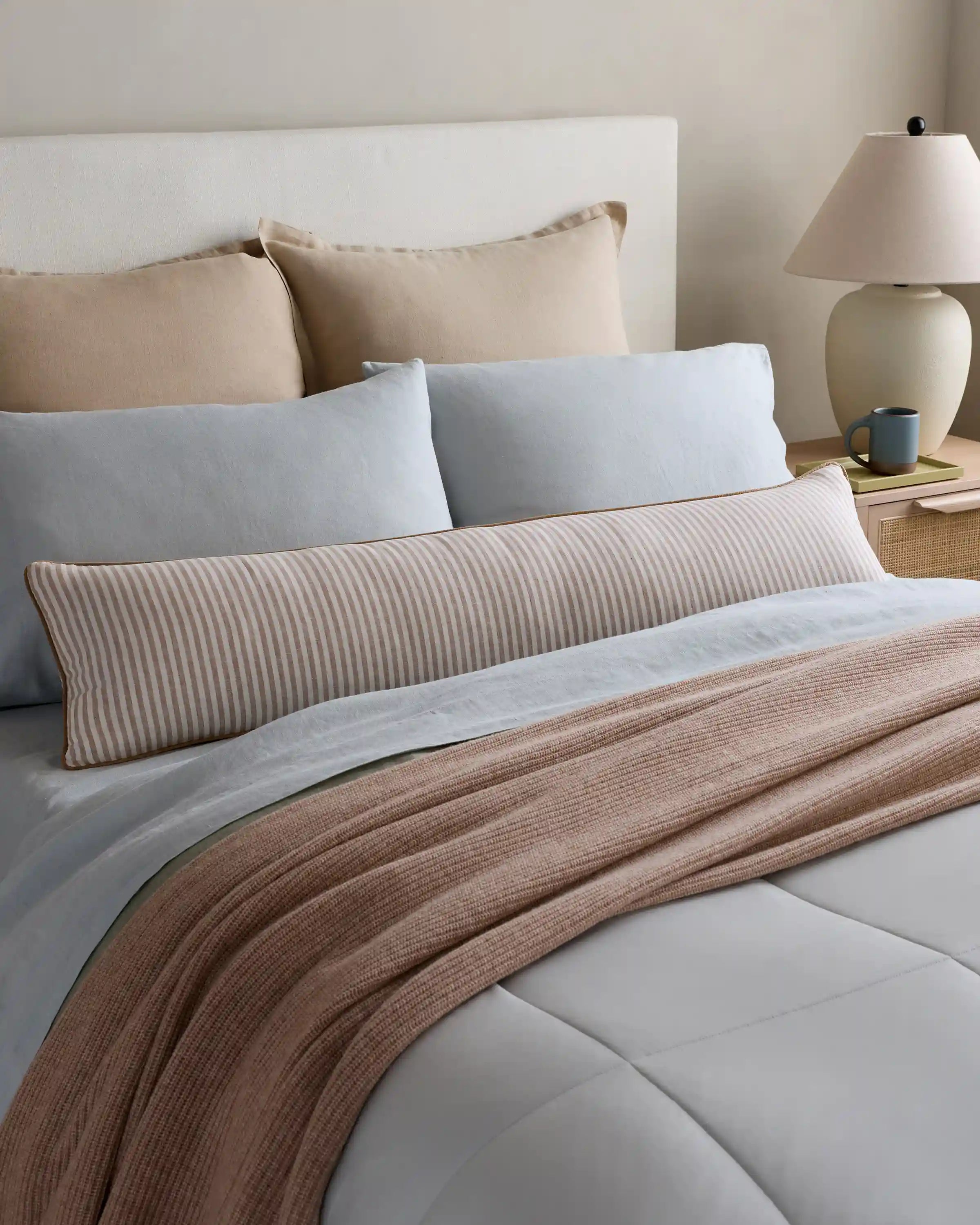 Piped Linen Stripe Oversized Lumbar Pillow Cover