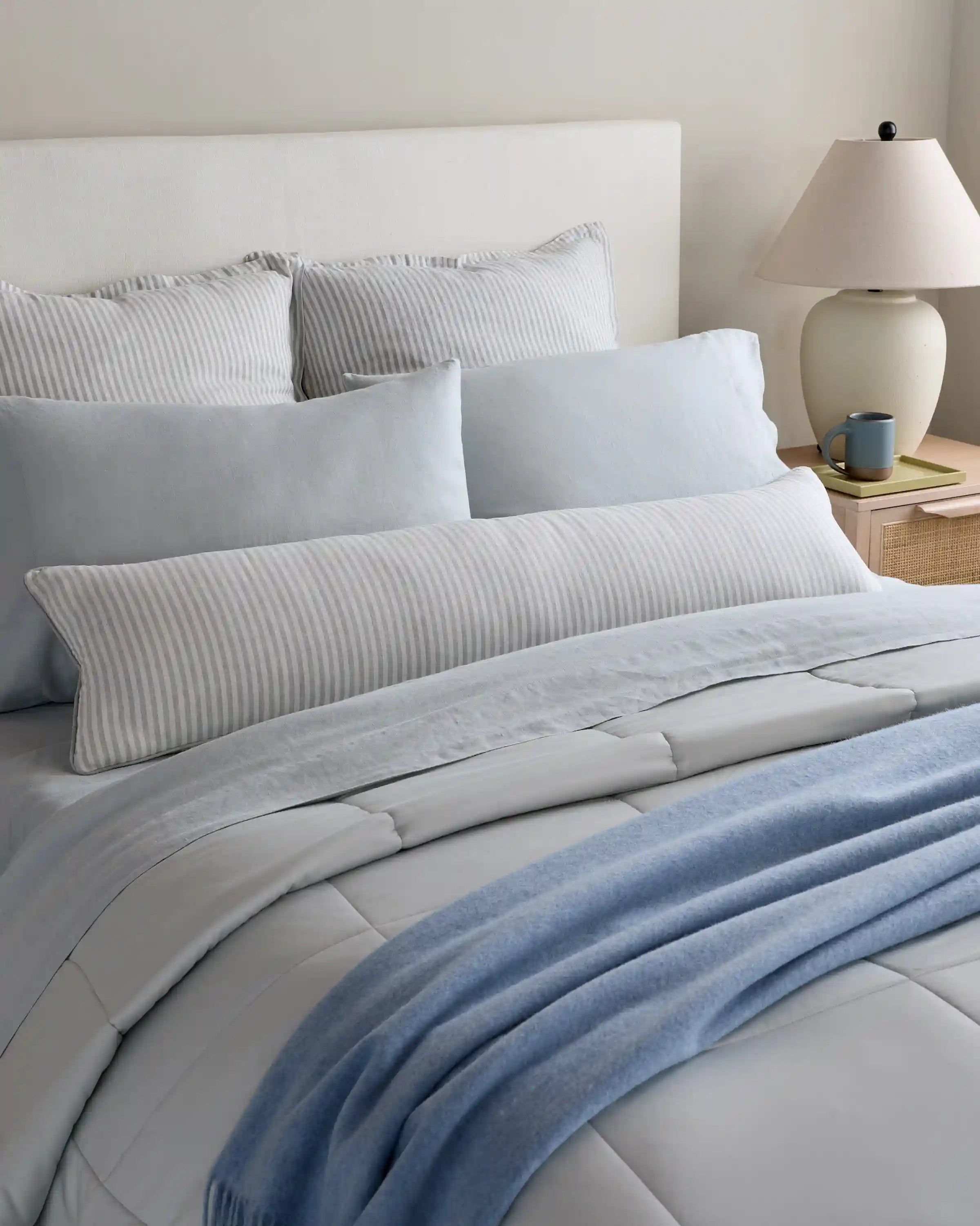 Piped Linen Stripe Pillow Cover